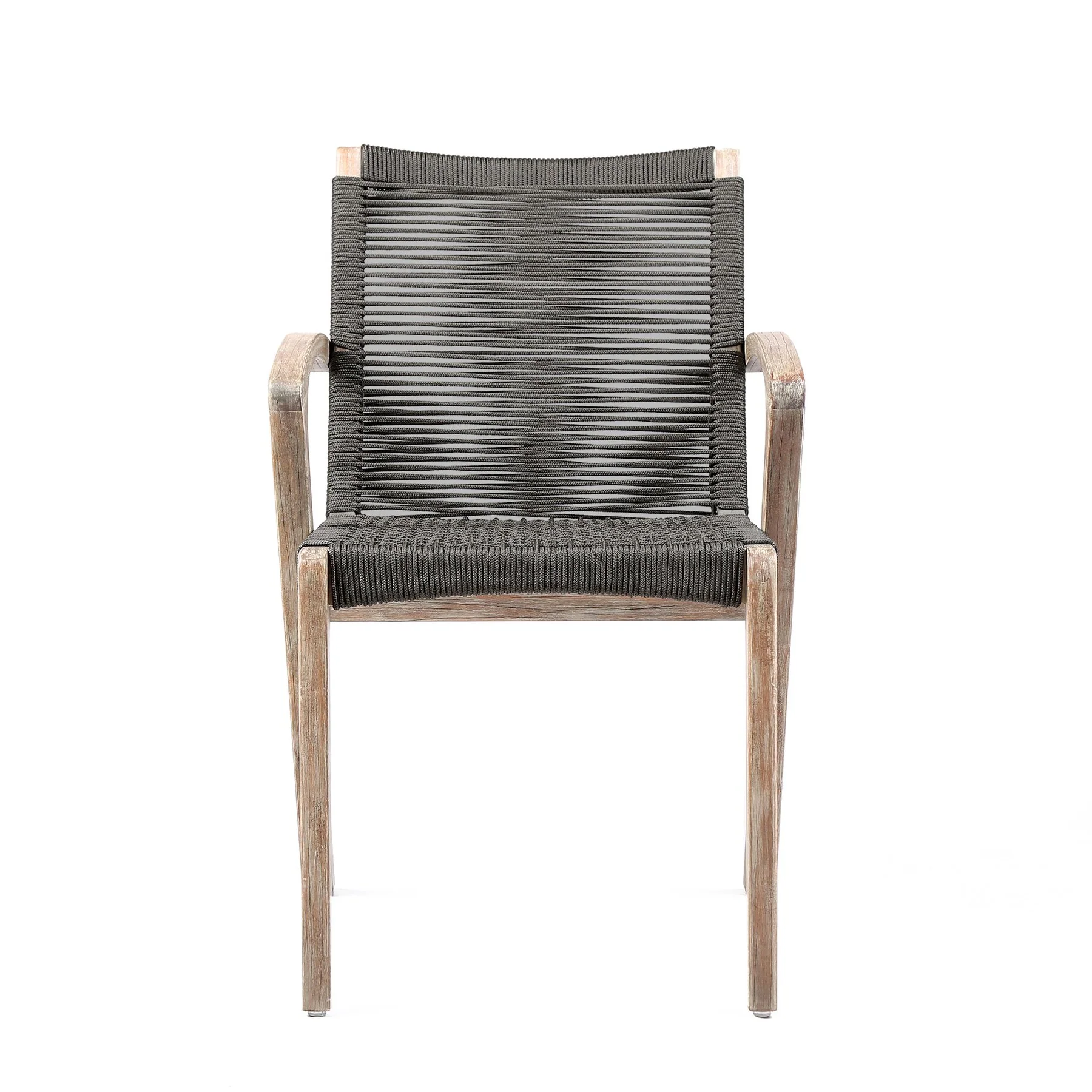 Brielle Outdoor Light Eucalyptus Wood and Charcoal Rope Dining Chairs - Set of 2 - Image 3
