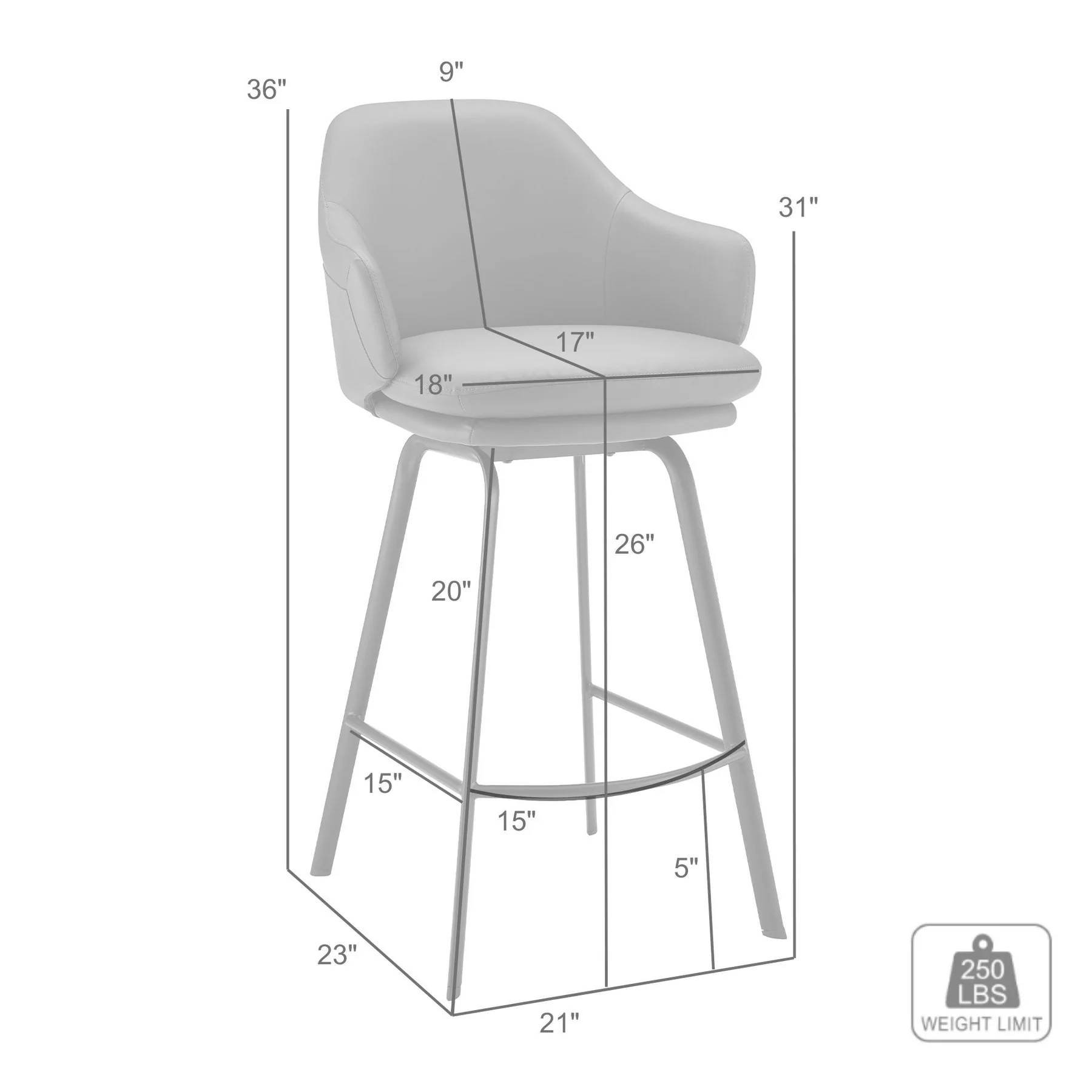 Brigden Gray Faux Leather and Black Metal Swivel 26" Counter Stool - Image 10