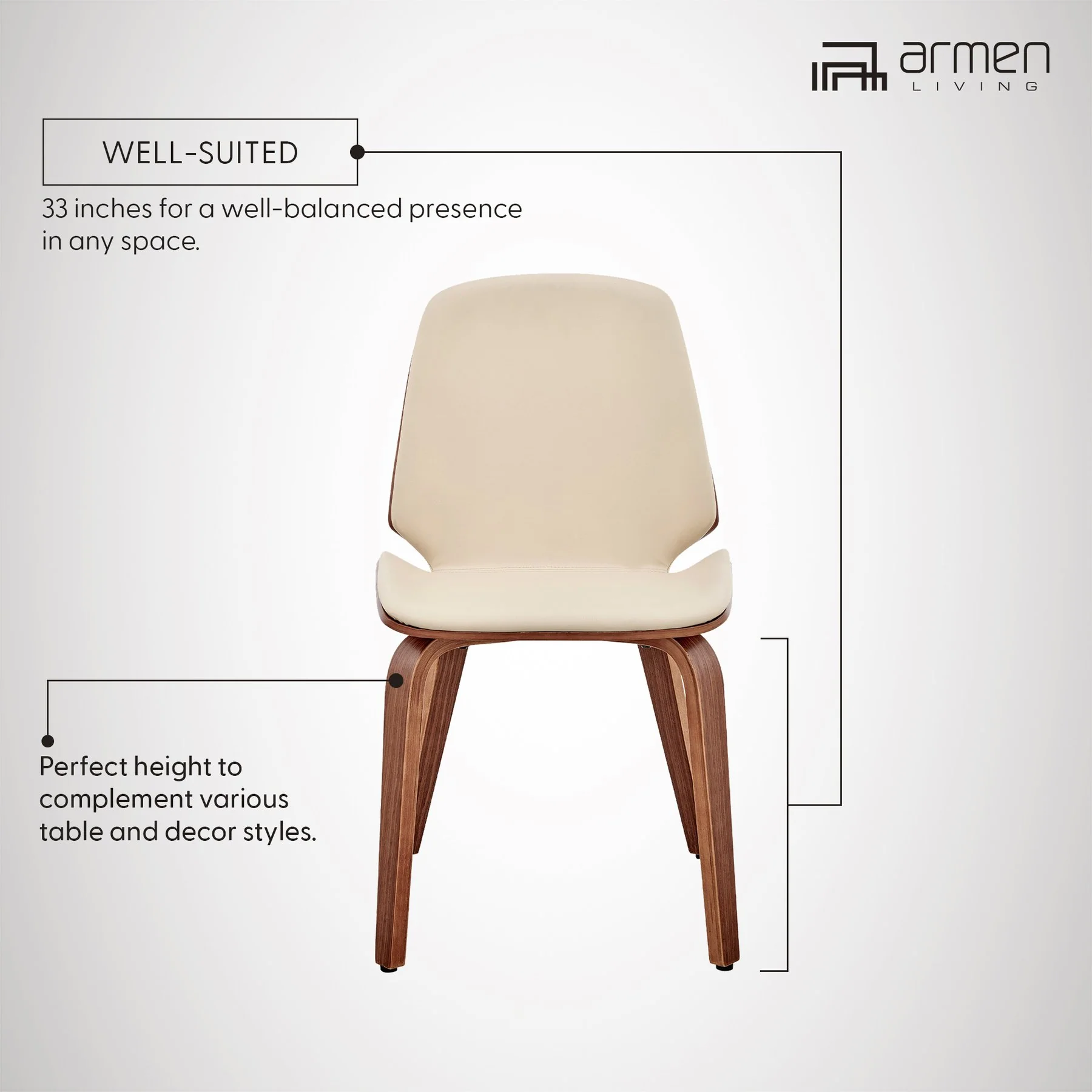 Brinley Cream Faux Leather and Walnut Wood Dining Room Accent Chair - Image 12