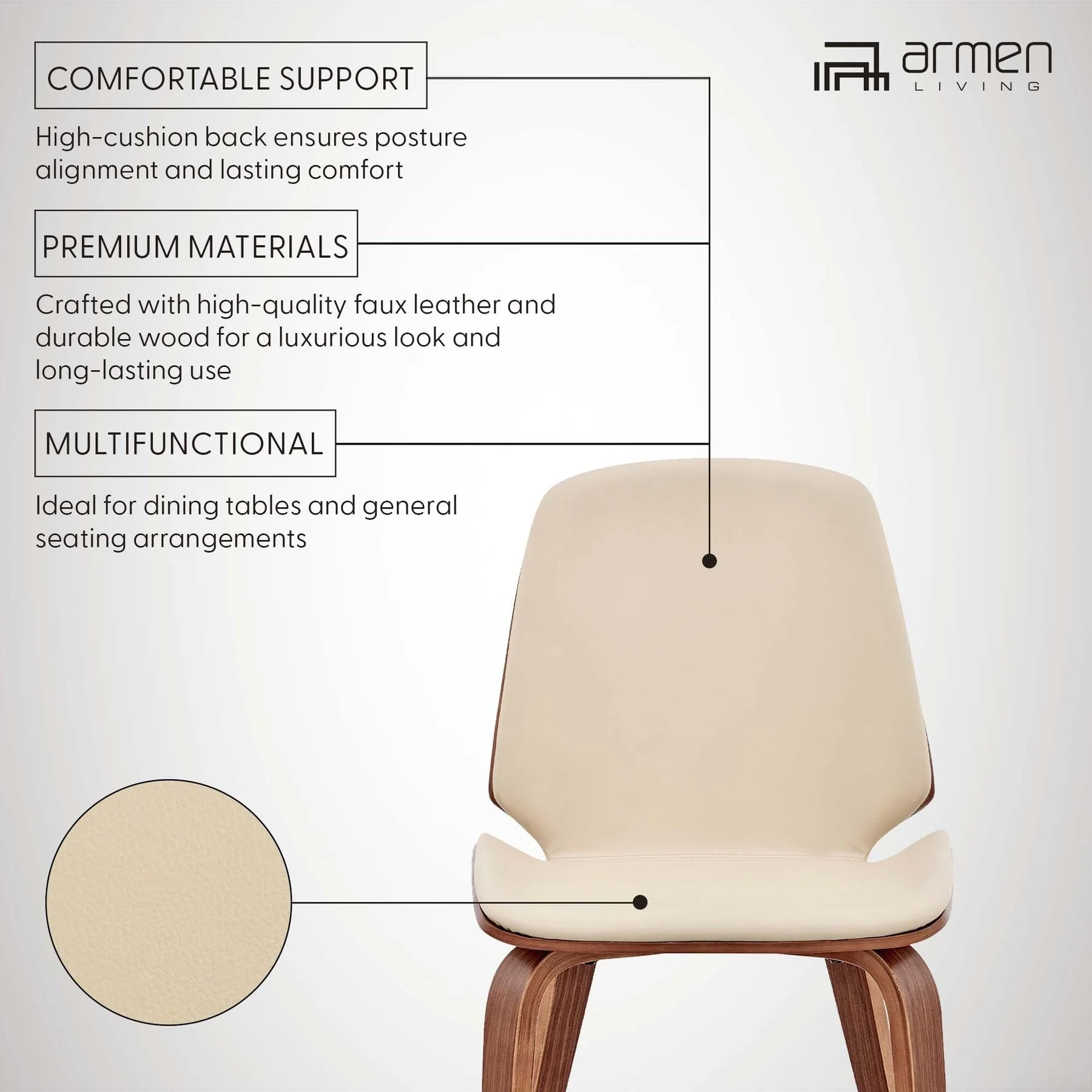 Brinley Cream Faux Leather and Walnut Wood Dining Room Accent Chair - Image 13