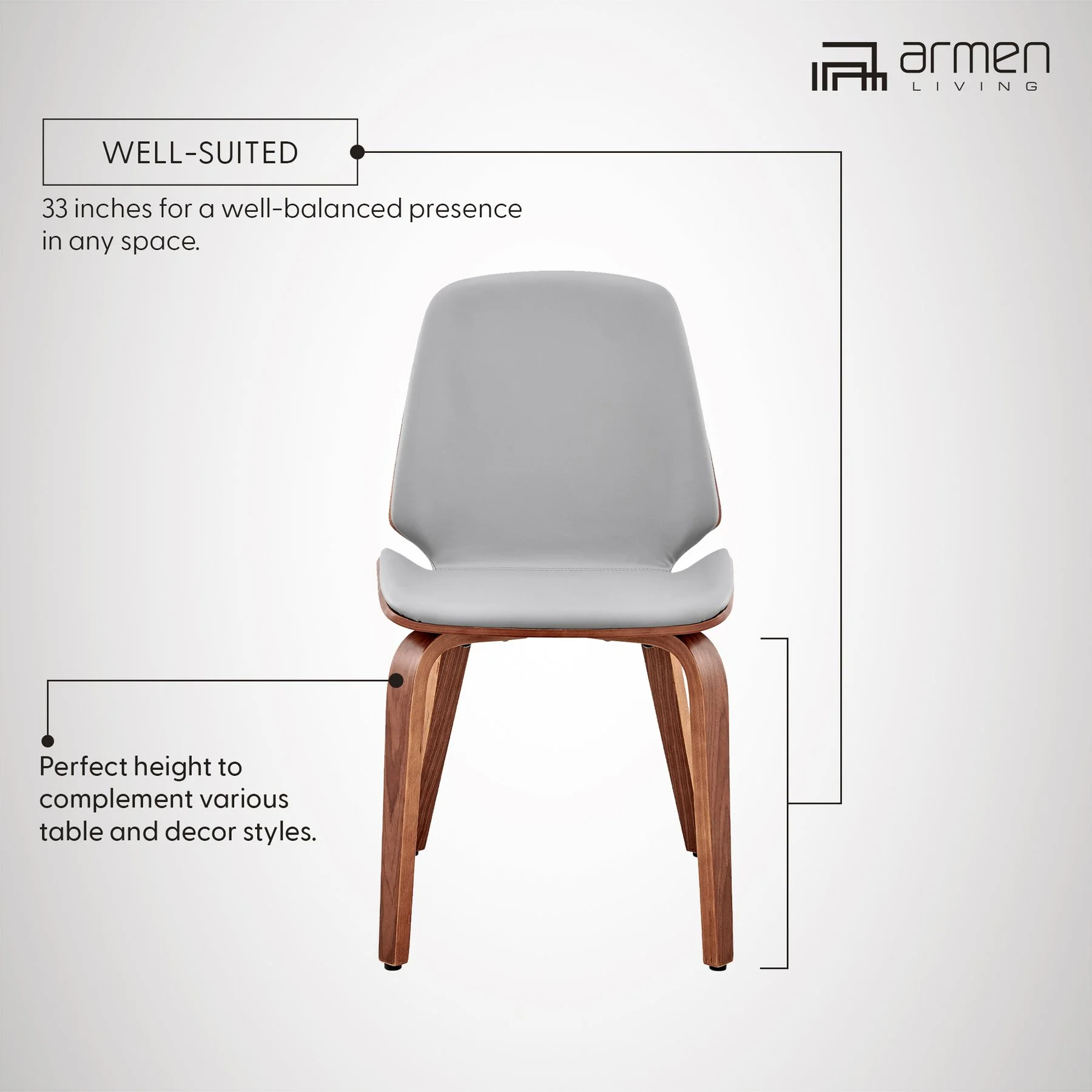 Brinley Gray Faux Leather and Walnut Wood Dining Room Accent Chair - Image 12