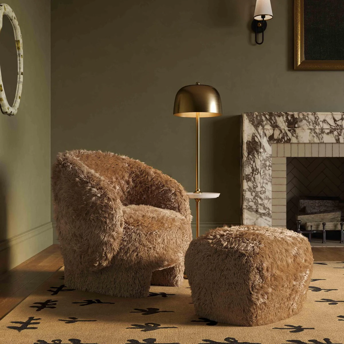 Britt Dark Taupe Vegan Shearling Ottoman - Image 2