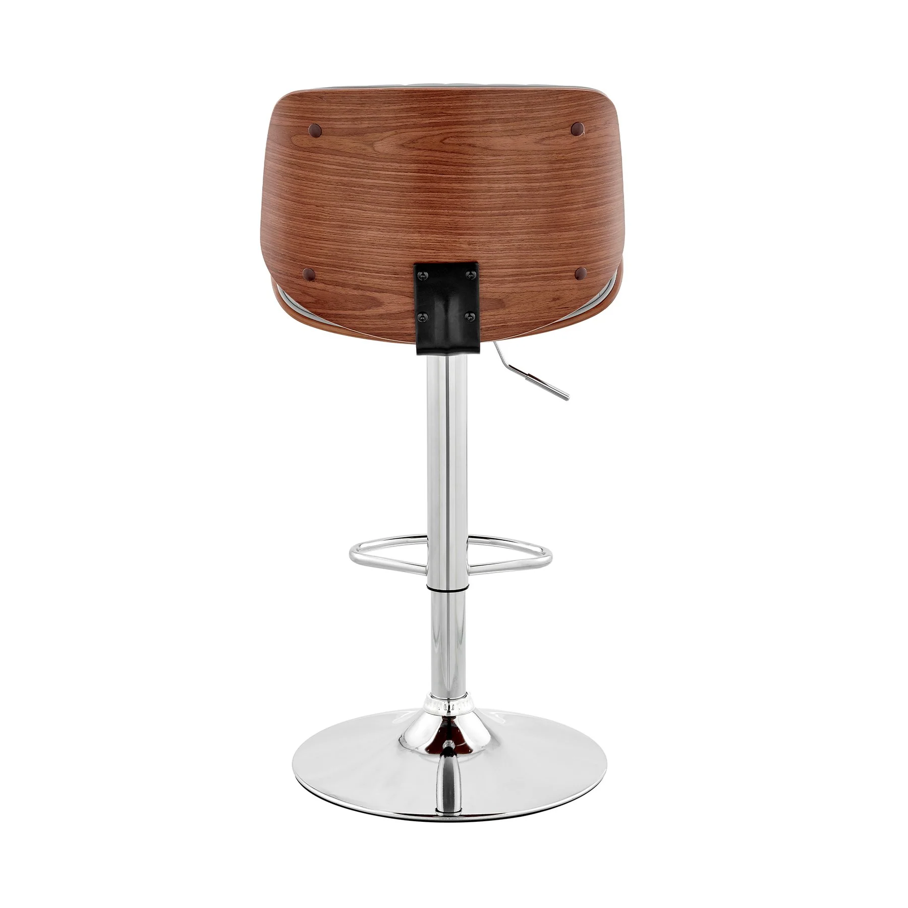 Brock Adjustable Gray Faux Leather and Walnut Wood with Chrome Finish Bar Stool - Image 5