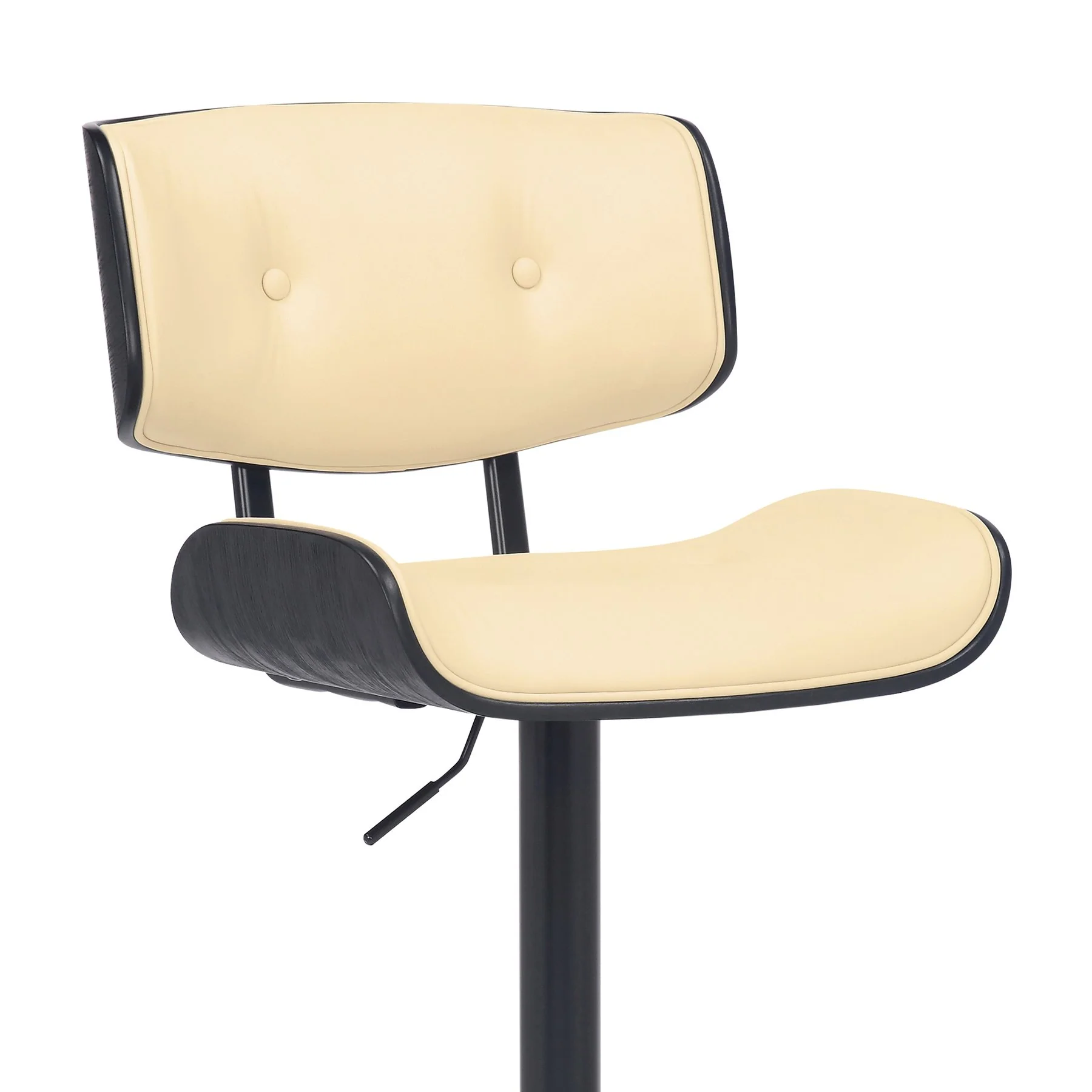 Brooklyn Adjustable Swivel Cream Faux Leather and Black Wood Bar Stool with Black Base - Image 6