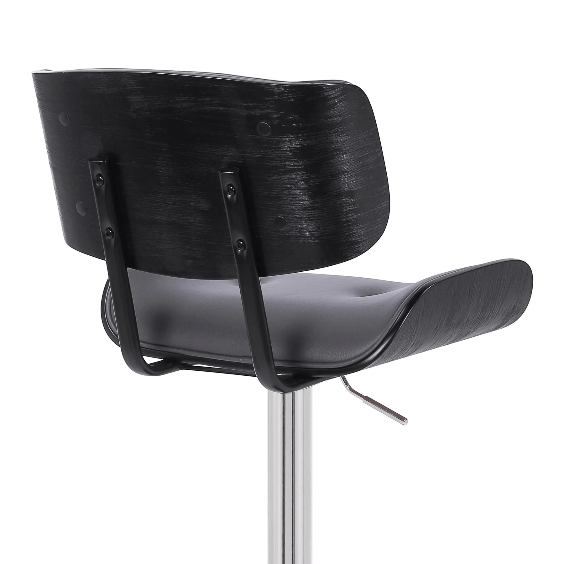 Brooklyn Adjustable Swivel Gray Faux Leather and Black Wood Bar Stool with Chrome Base - Image 7