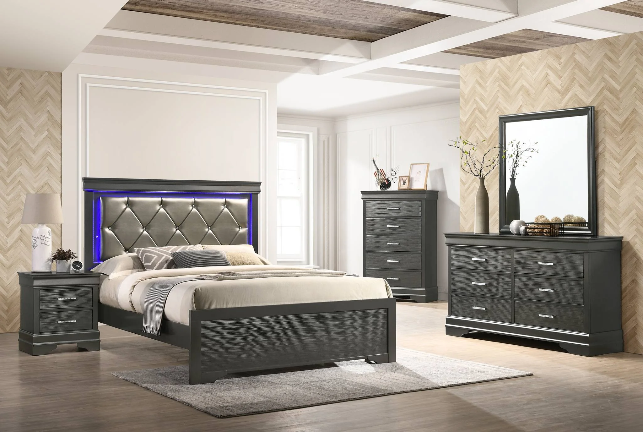 Brooklyn Queen 5 Bedroom Set Gray - Image 2