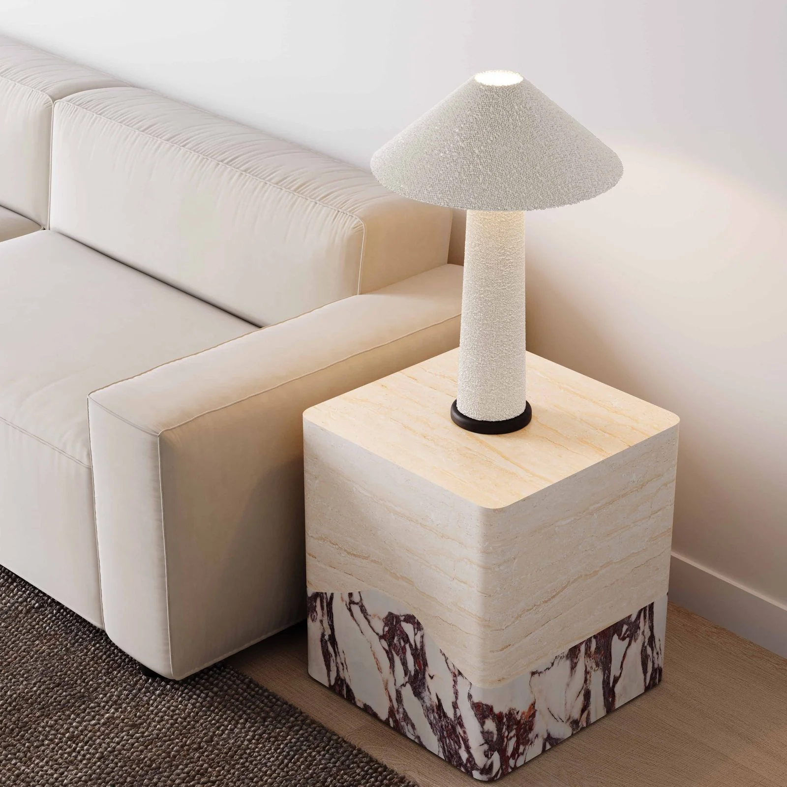 Brut Travertine & Breccia Concrete Indoor / Outdoor Side Table - Image 2
