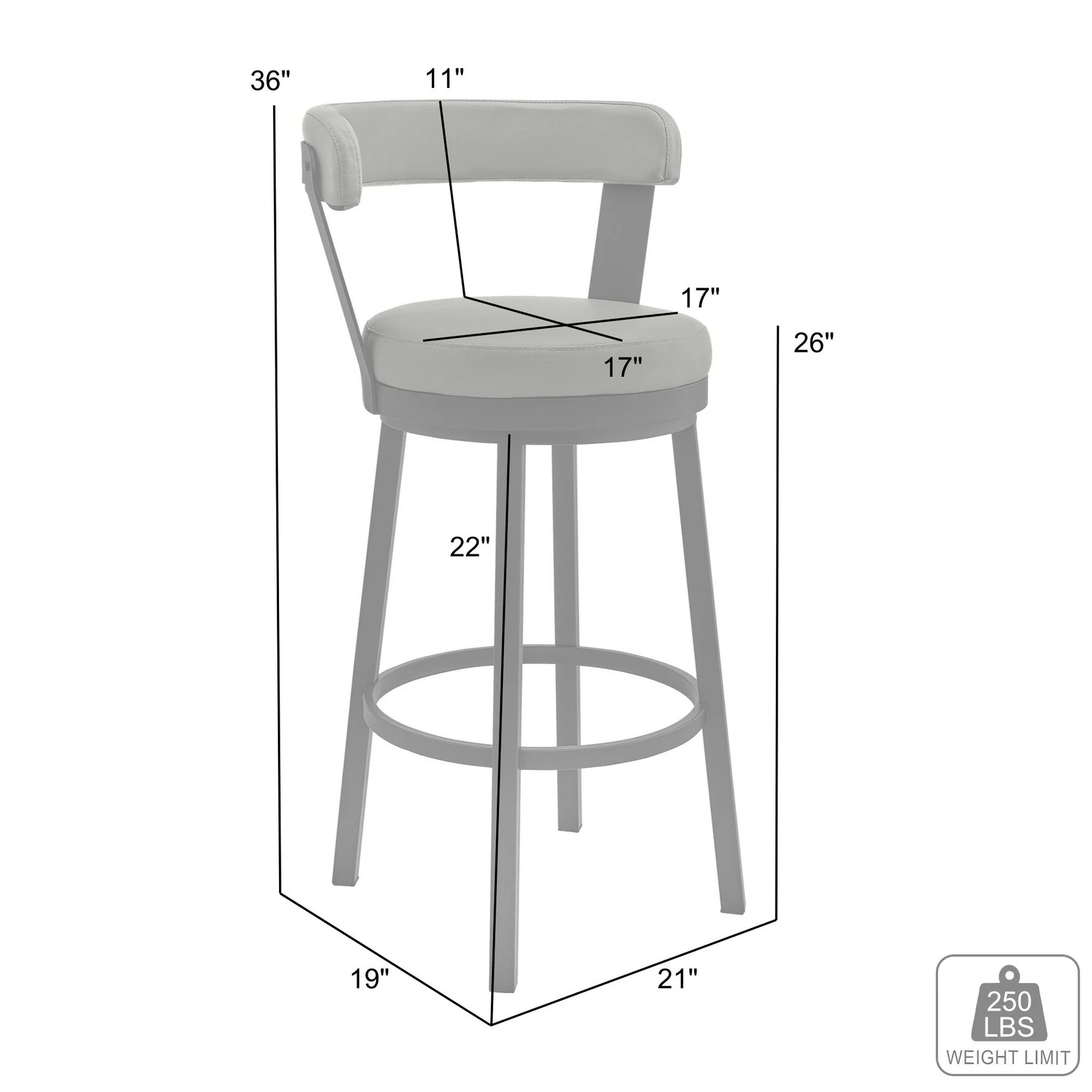 Bryant 26" Counter Height Swivel Bar Stool in Black Finish and Black Faux Leather - Image 9