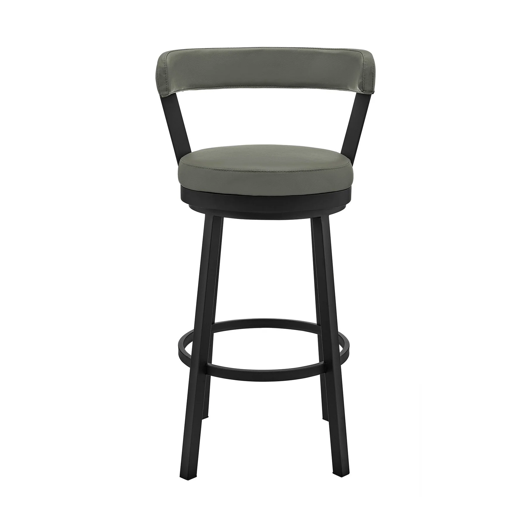 Bryant 26" Counter Height Swivel Bar Stool in Black Finish and Gray Faux Leather - Image 2