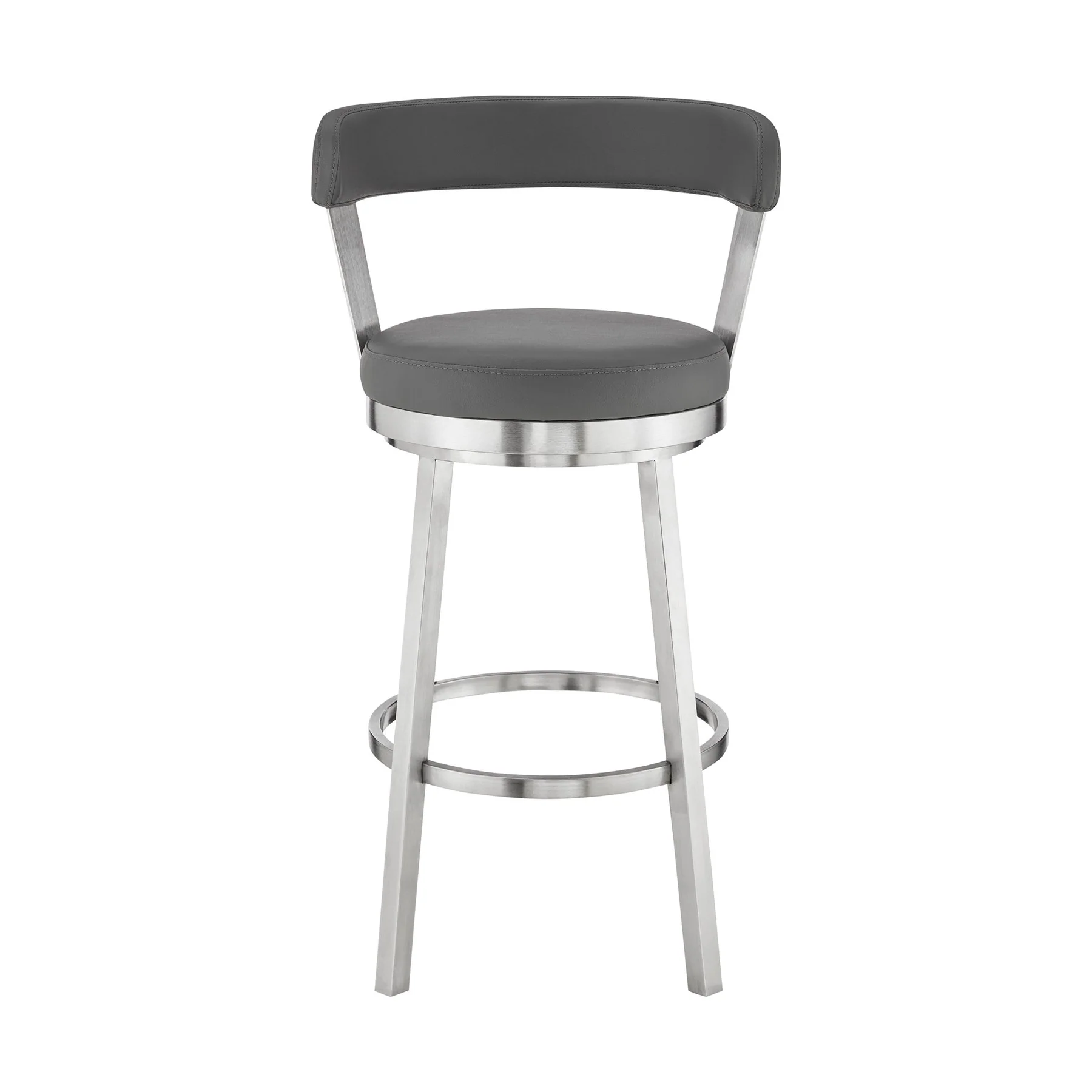 Bryant 26" Counter Height Swivel Bar Stool in Brushed Stainless Steel Finish and Gray Faux Leather - Image 2