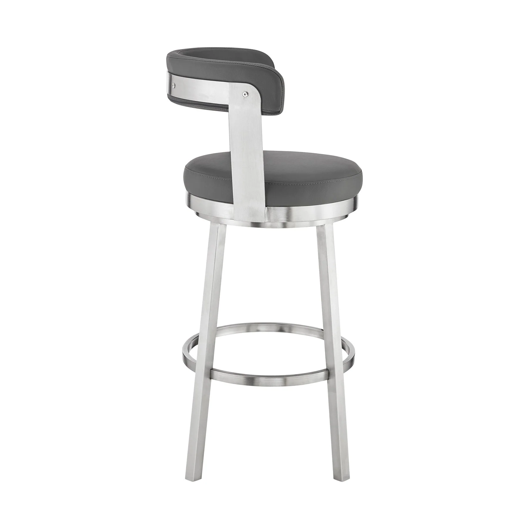 Bryant 26" Counter Height Swivel Bar Stool in Brushed Stainless Steel Finish and Gray Faux Leather - Image 3