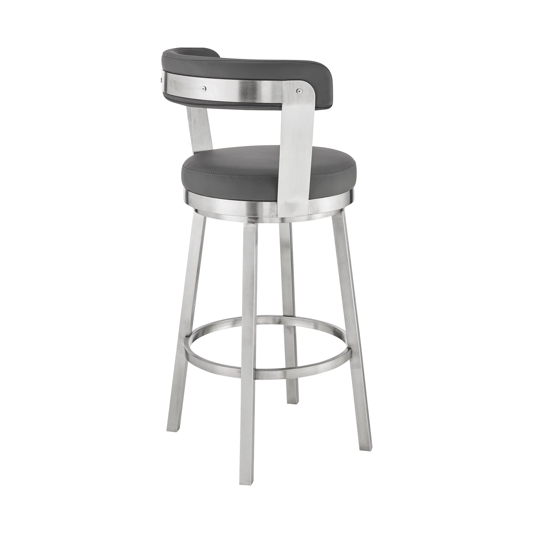 Bryant 26" Counter Height Swivel Bar Stool in Brushed Stainless Steel Finish and Gray Faux Leather - Image 4