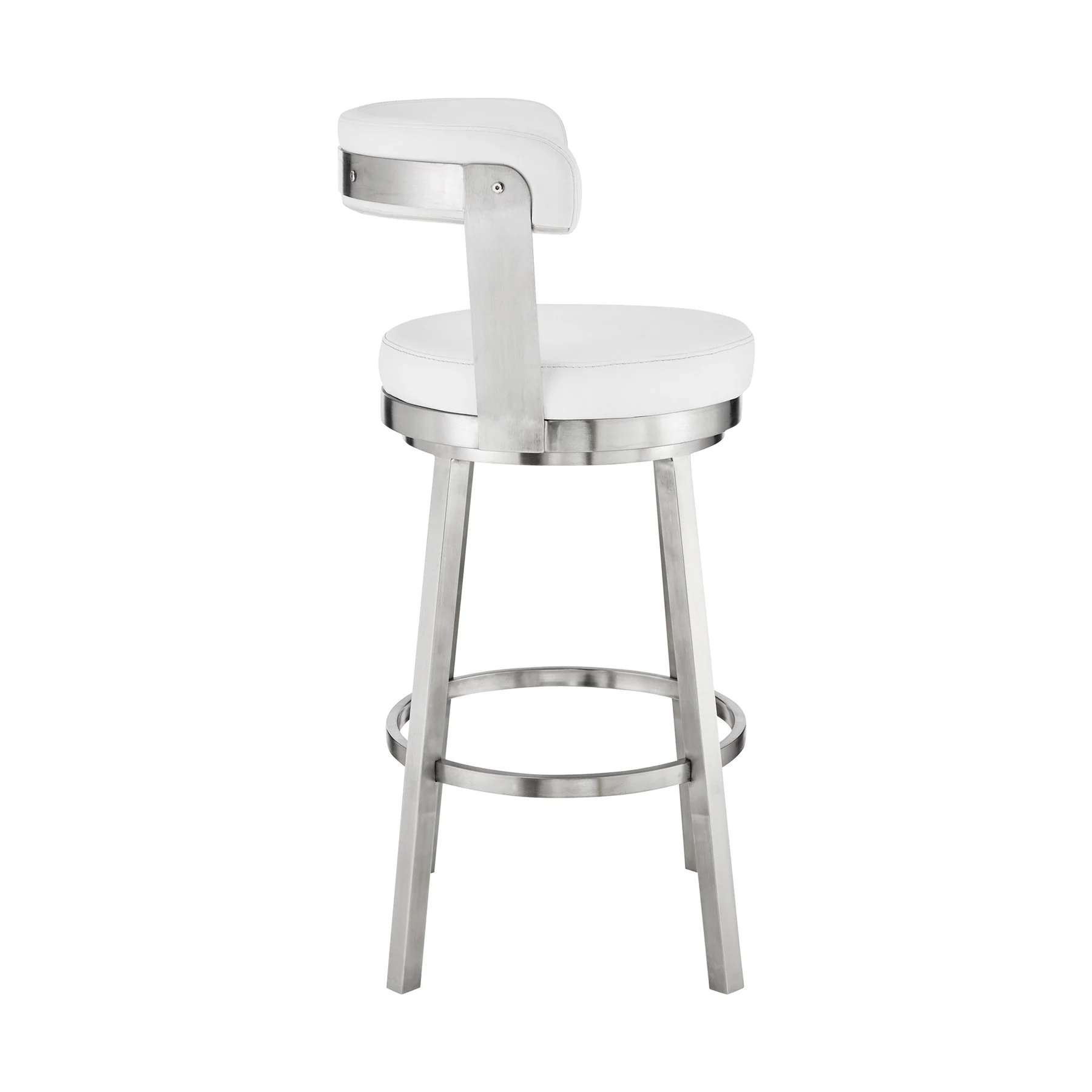 Bryant 26" Counter Height Swivel Bar Stool in Brushed Stainless Steel Finish and White Faux Leather - Image 3