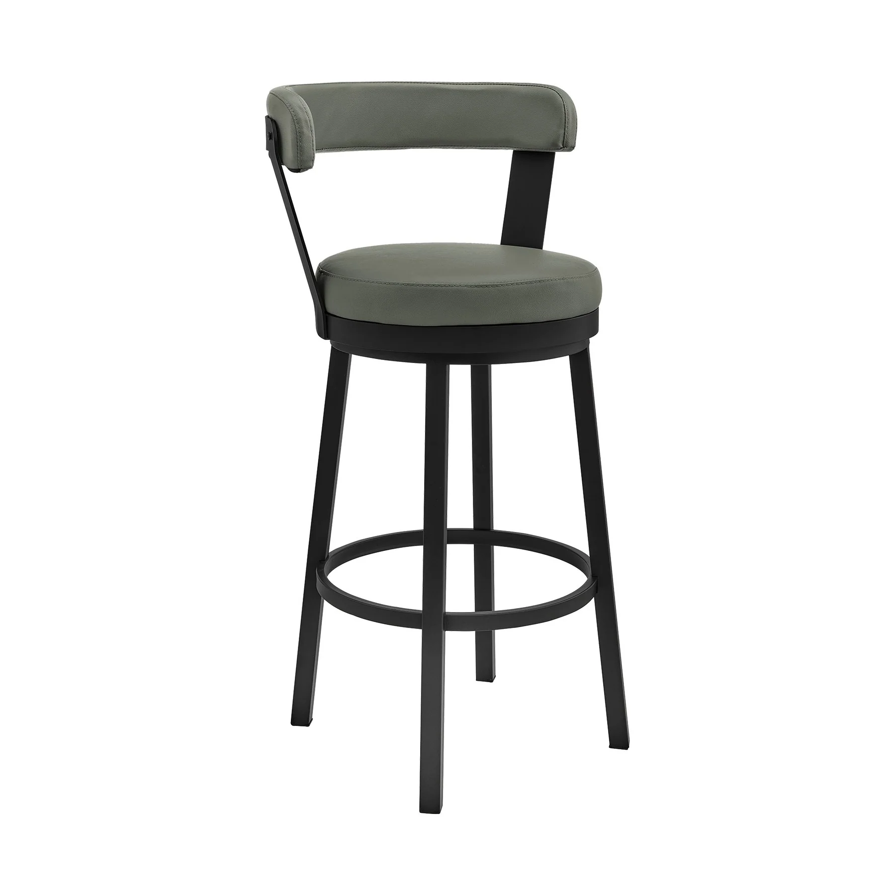 Bryant 30" Bar Height Swivel Bar Stool in Black Finish and Gray Faux Leather
