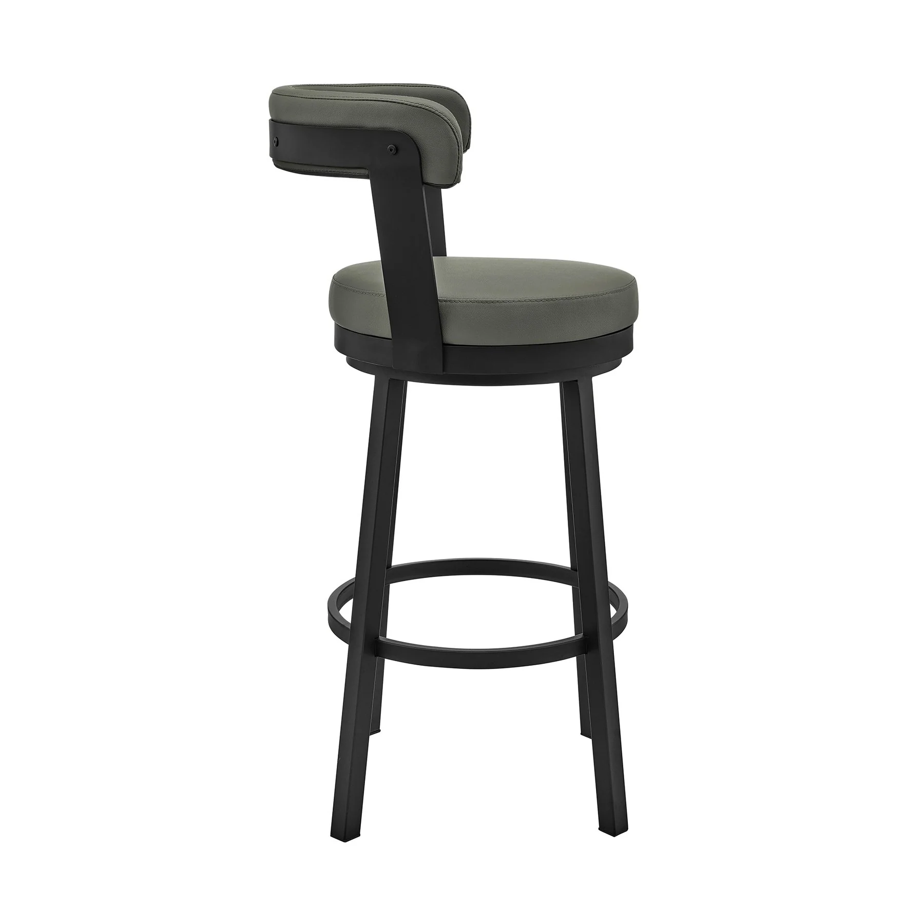 Bryant 30" Bar Height Swivel Bar Stool in Black Finish and Gray Faux Leather - Image 3