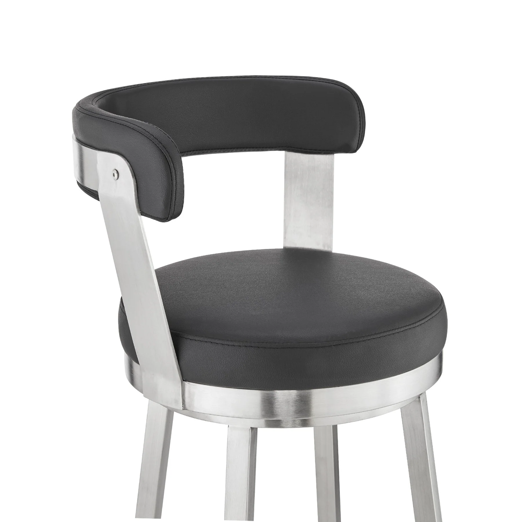Bryant 30" Bar Height Swivel Bar Stool in Brushed Stainless Steel Finish and Black Faux Leather - Image 6
