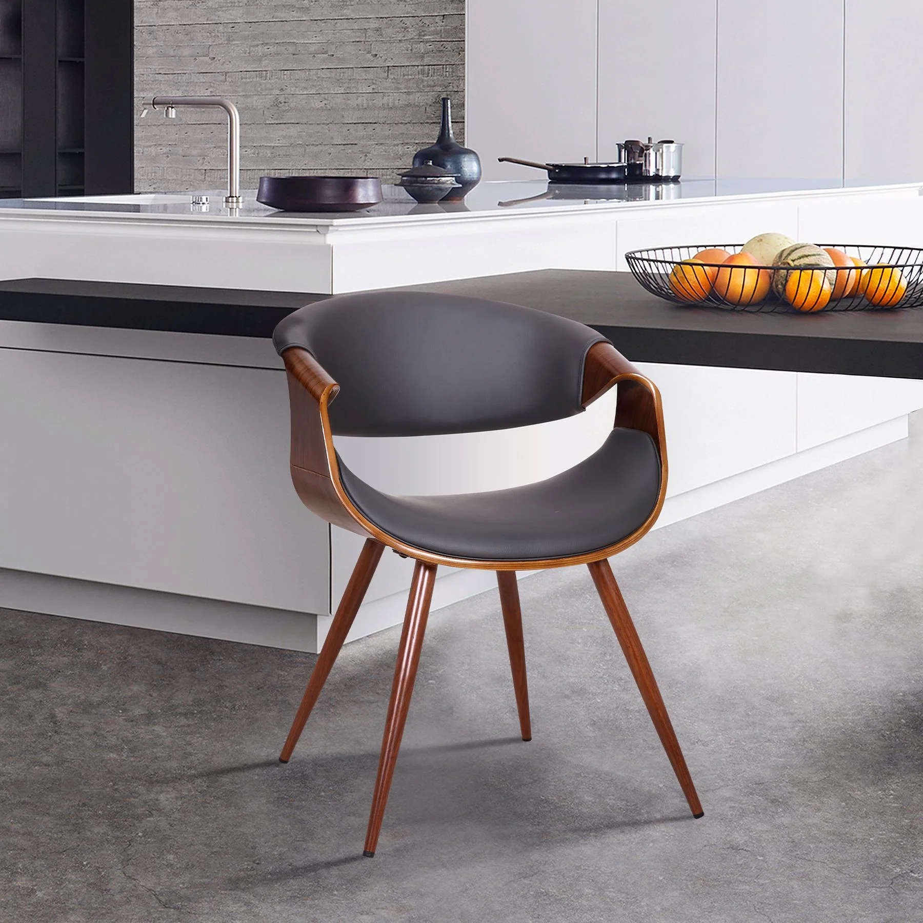 Butterfly Mid-Century Dining Chair in Walnut Finish and Gray Fabric - Image 7