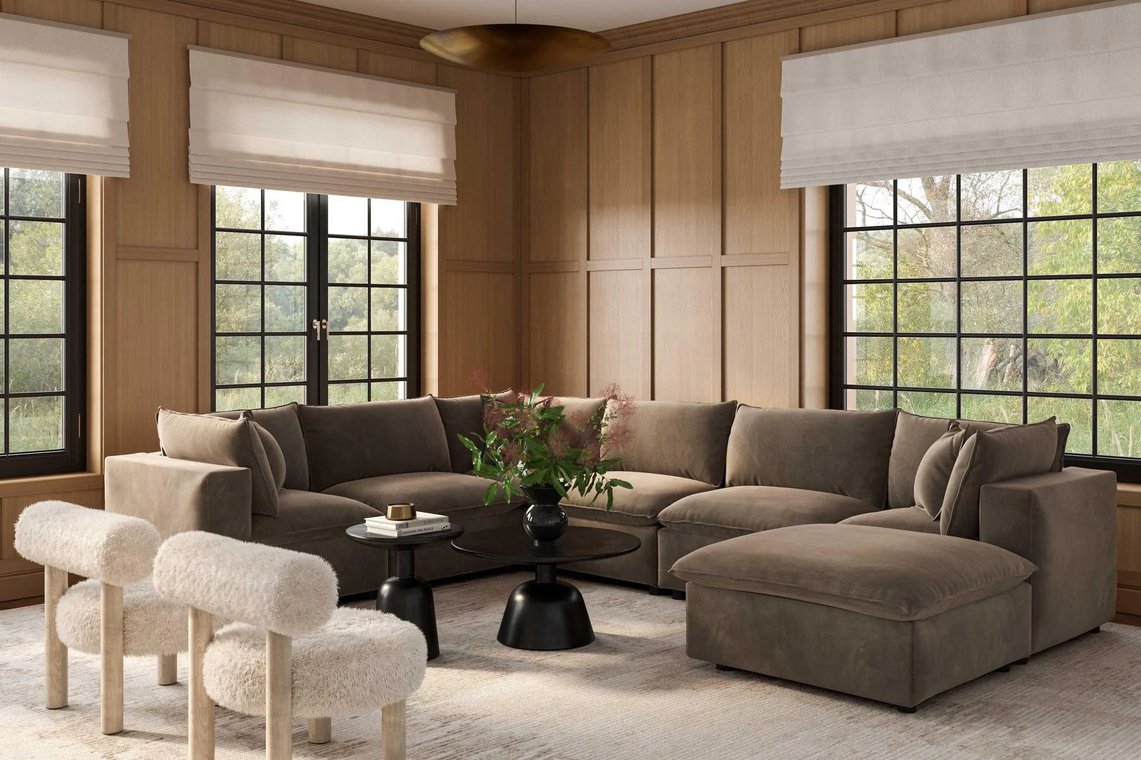 Cali Chocolate Brown Performance Velvet Modular Large Chaise Sectional - Image 2