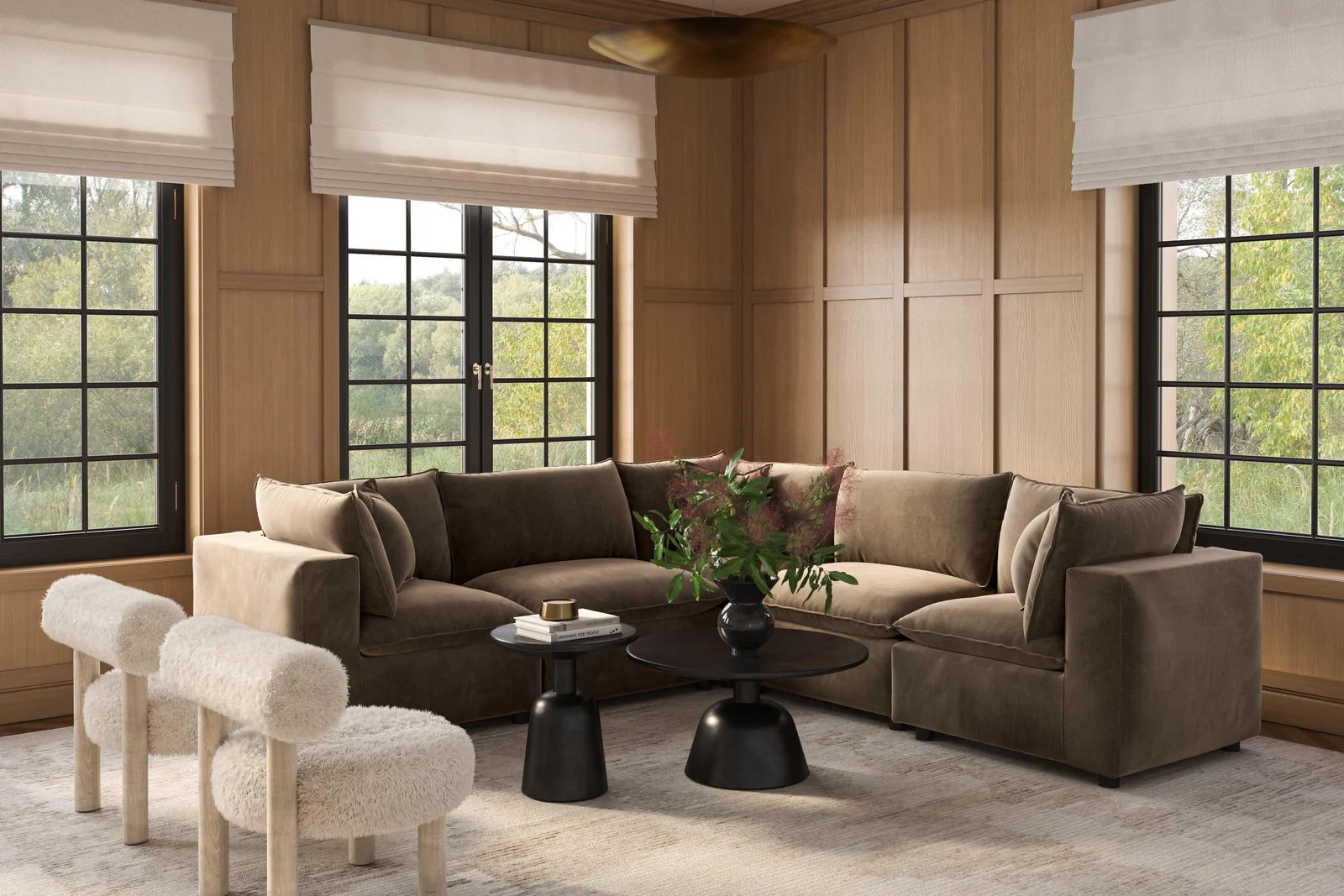 Cali Chocolate Brown Performance Velvet Modular Sectional - Image 4