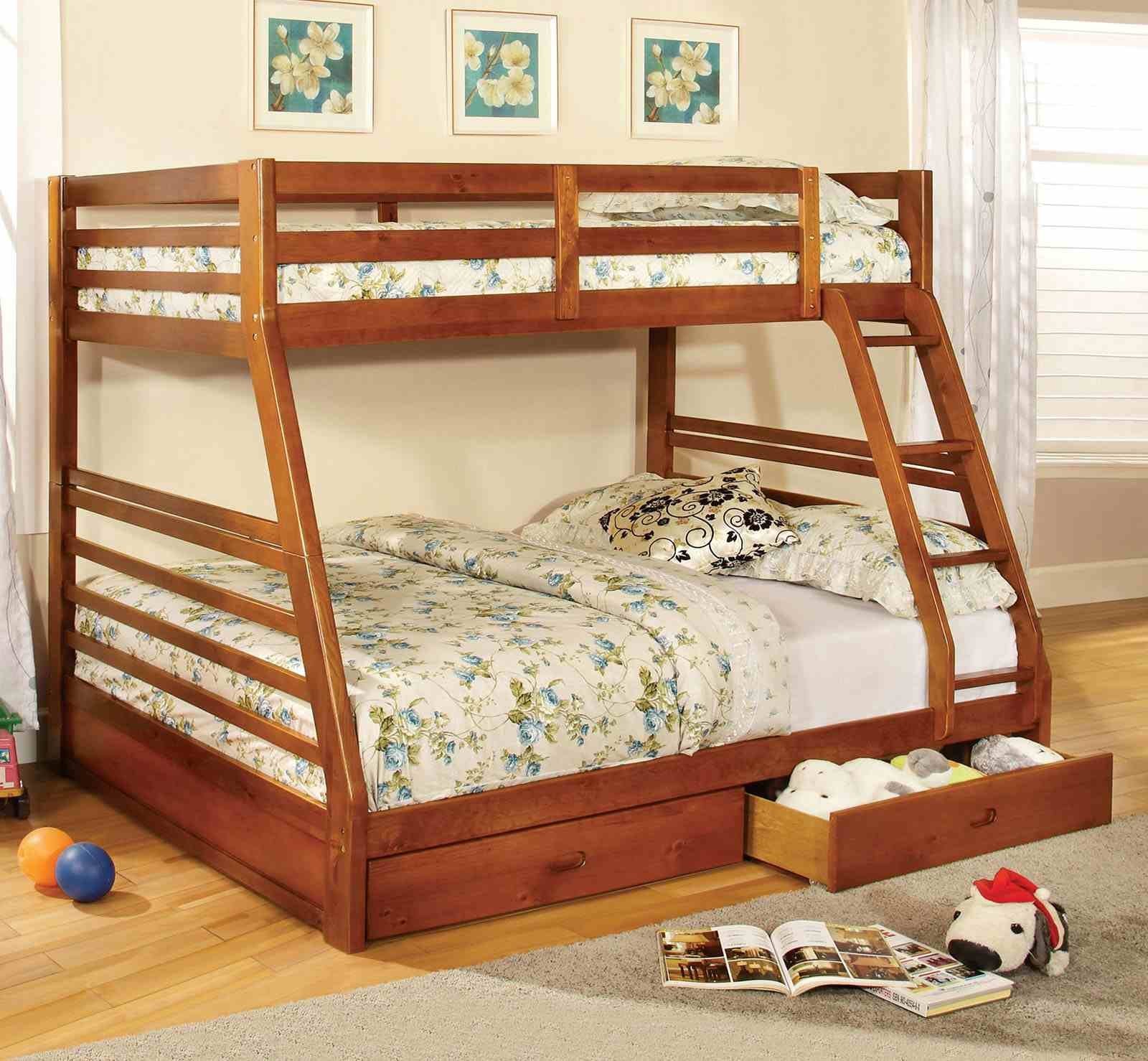 California Iii Twin/Full Bunk Bed w/ 2 Drawers, Oak