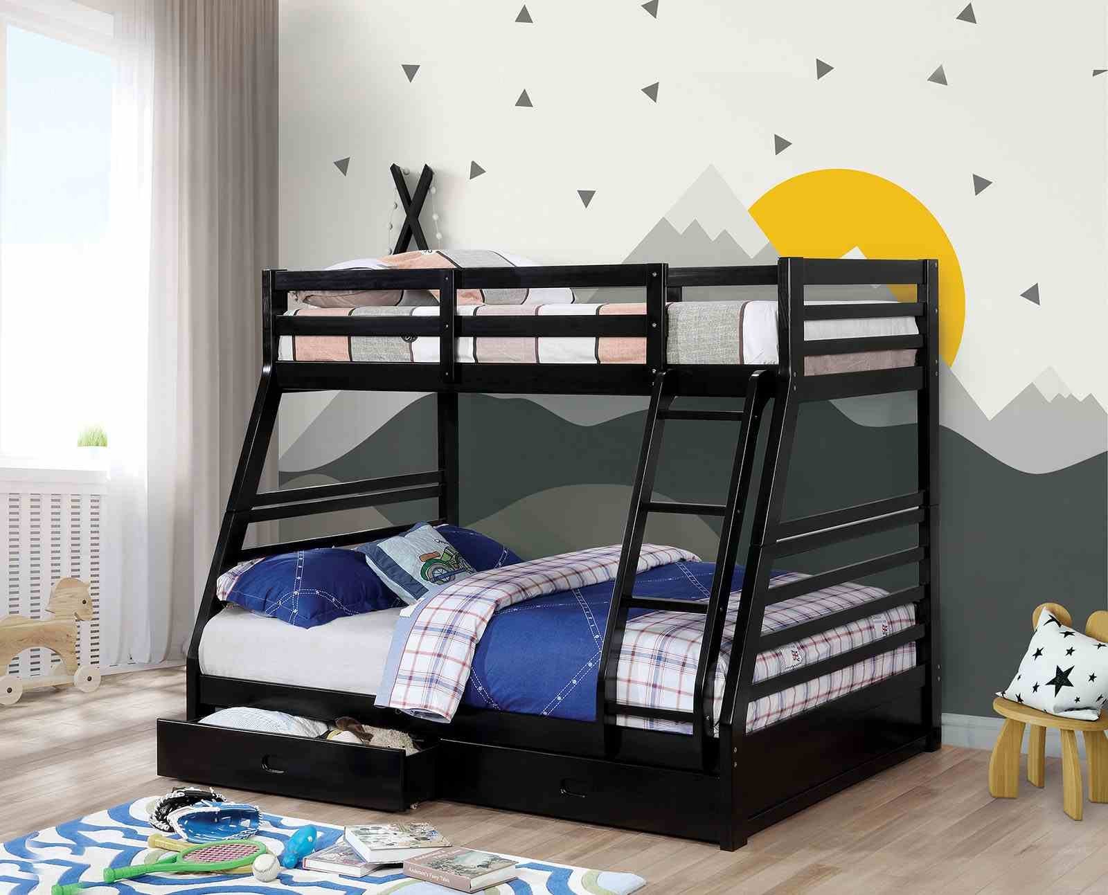 California Iv Twin/Full Bunk Bed w/ 2 Drawers, Black