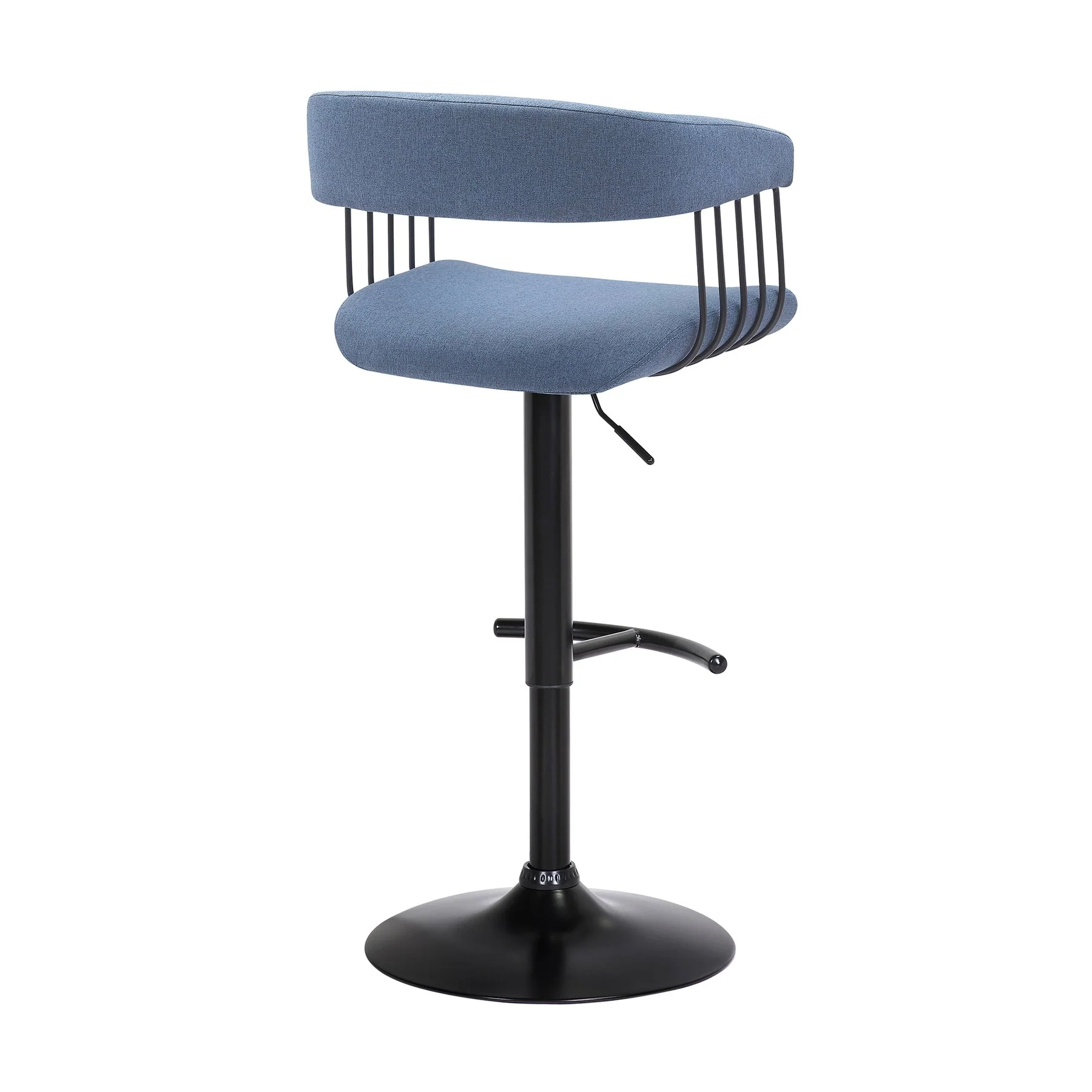 Calista Adjustable Bar Stool in Blue Fabric with Black Metal - Image 3