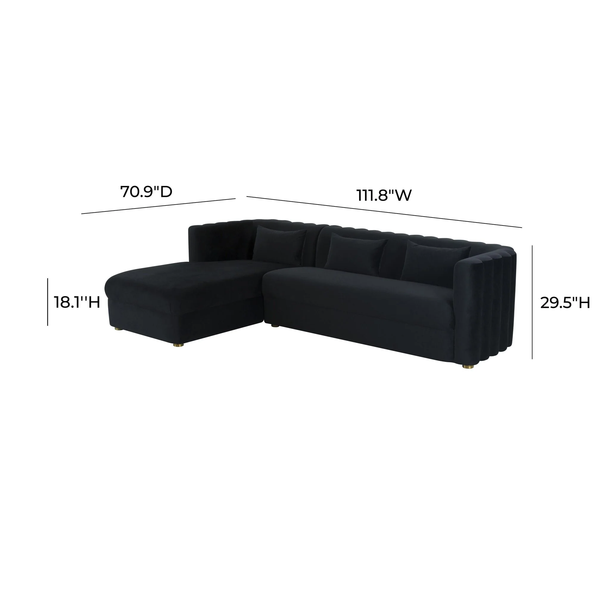 Callie Black Velvet Sectional - LAF - Image 7