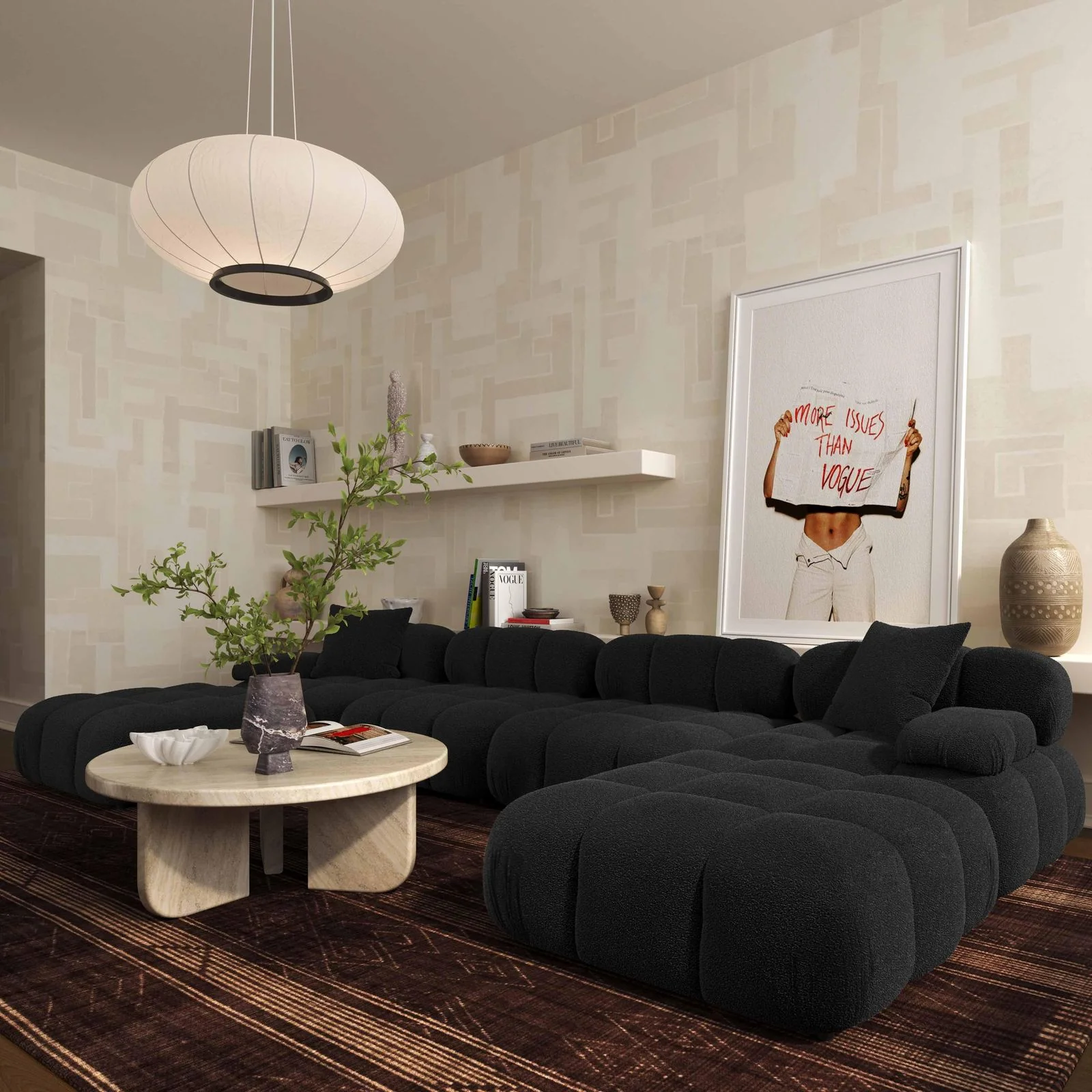 Calliope Black Vegan Shearling Modular Armless Chair - Image 2