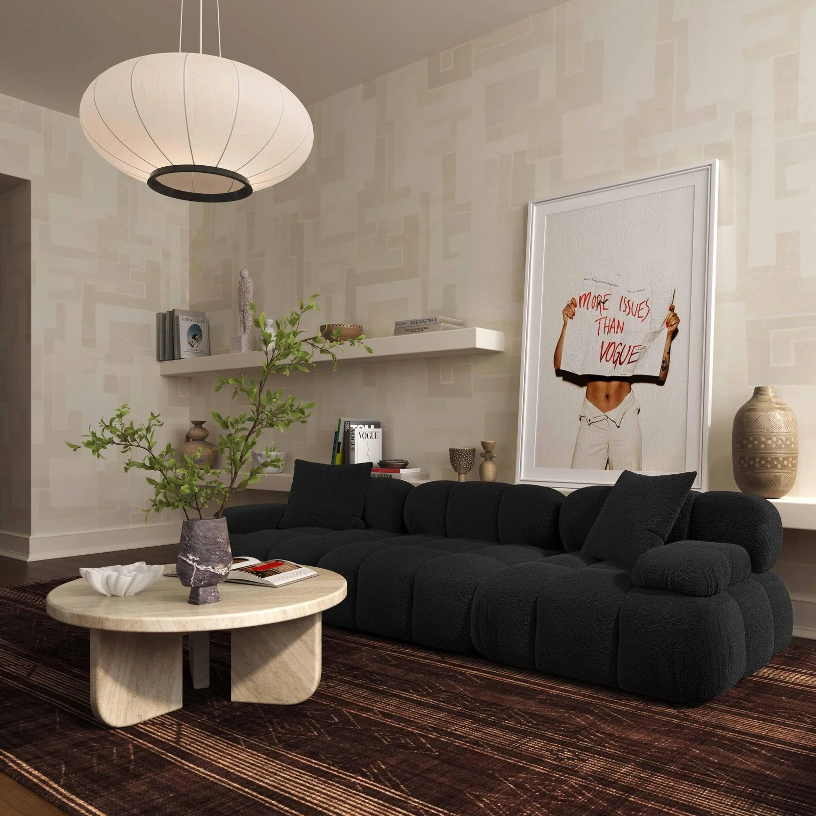 Calliope Black Vegan Shearling Modular Sofa - Image 2