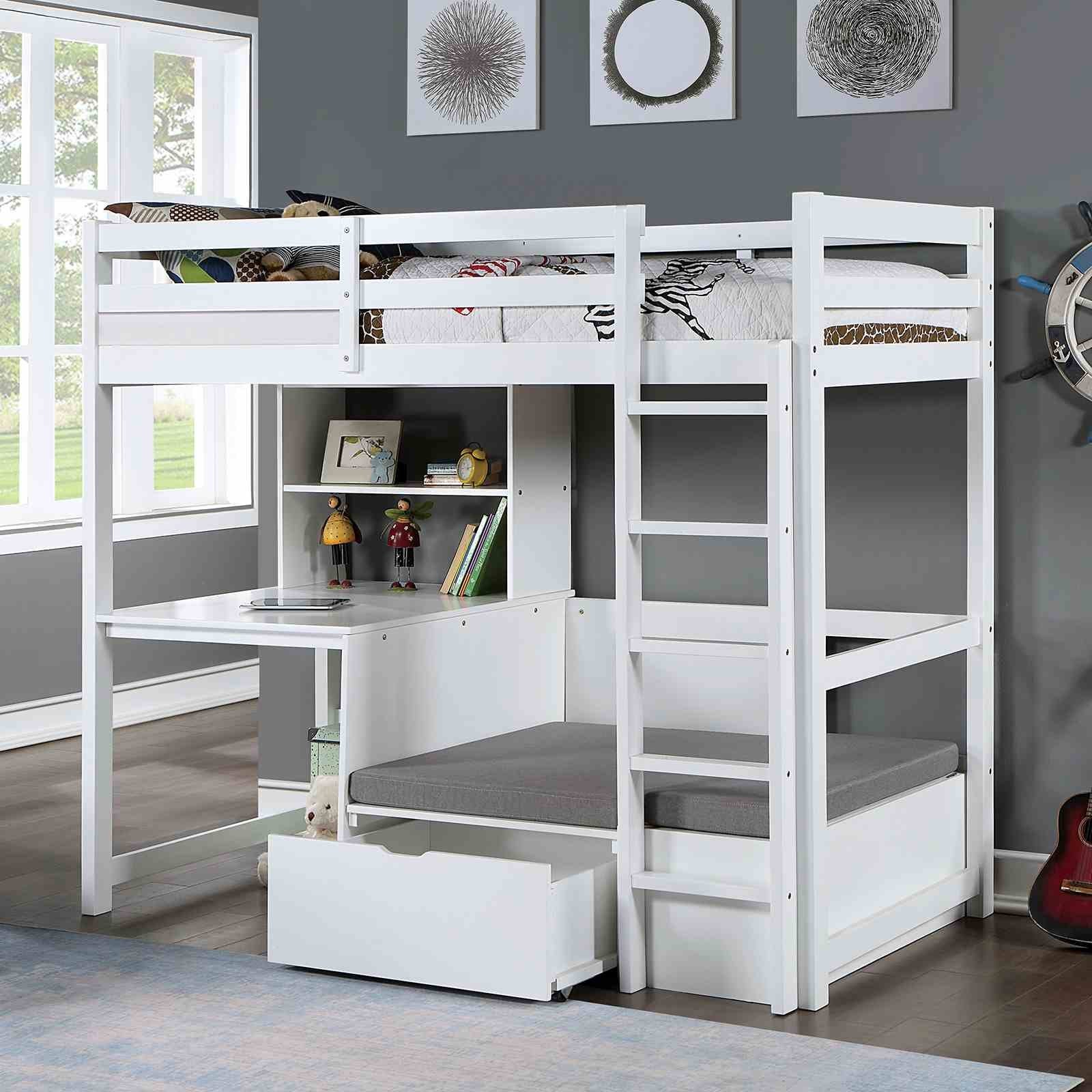 Callistus Twin Workstation Loft Bed, White
