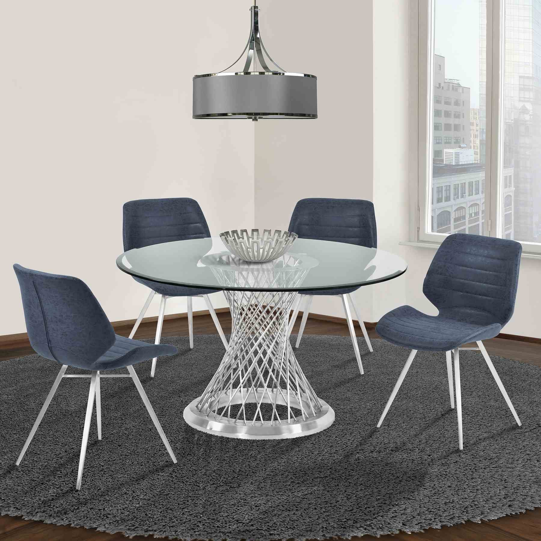 Calypso Contemporary Dining Table in Brushed Stainless Steel with Clear Tempered Glass Top - Image 5