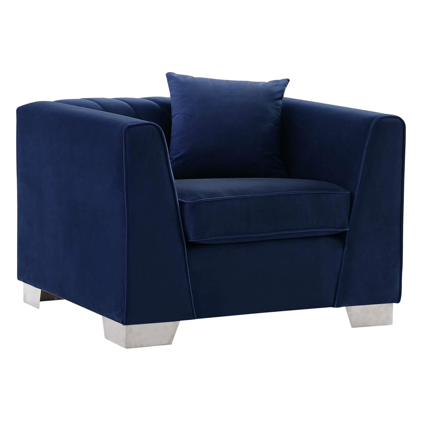 Cambridge Contemporary Chair in Brushed Stainless Steel and Blue Velvet - Image 2
