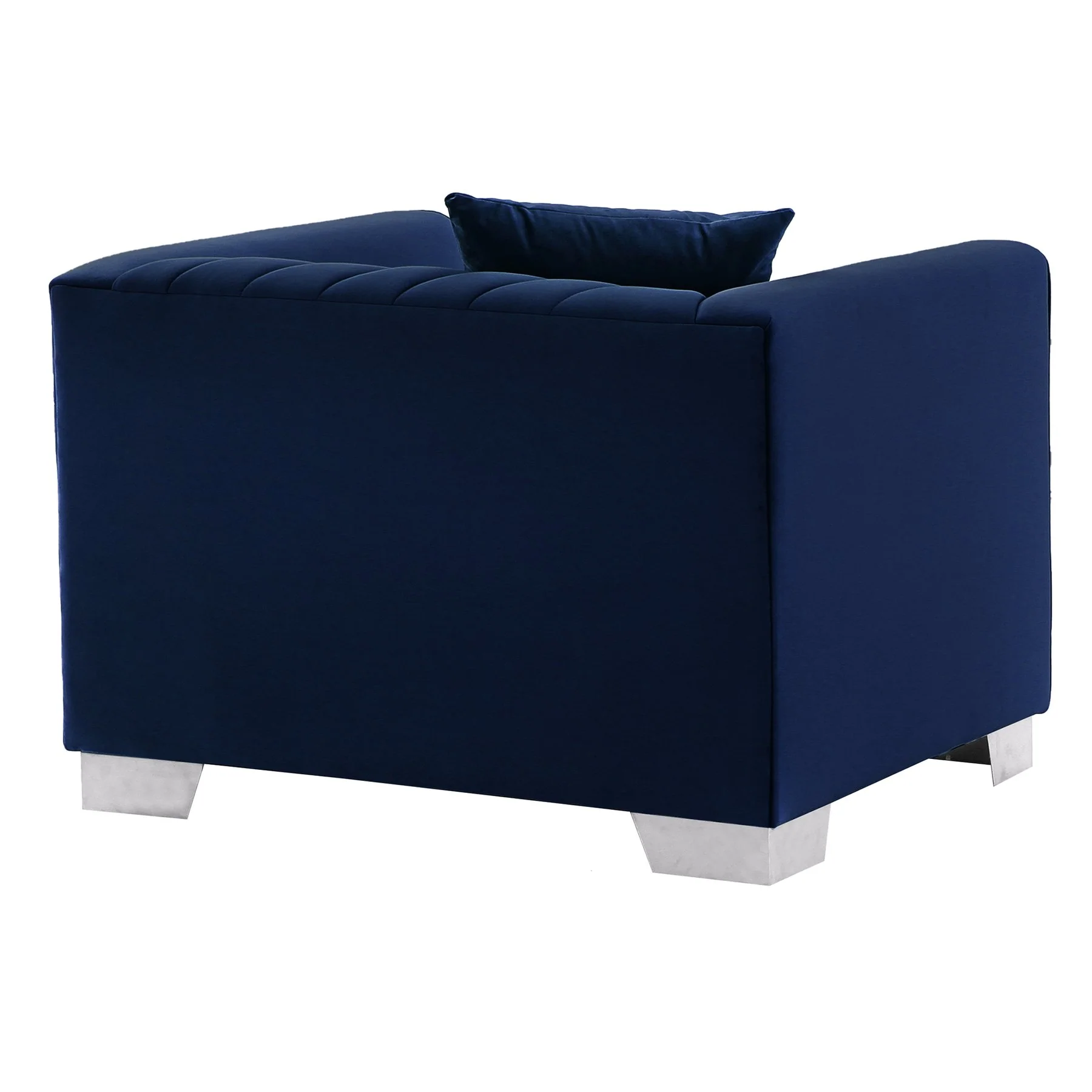 Cambridge Contemporary Chair in Brushed Stainless Steel and Blue Velvet - Image 3