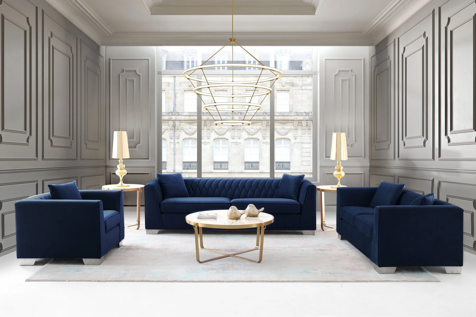 Cambridge Contemporary Chair in Brushed Stainless Steel and Blue Velvet - Image 5