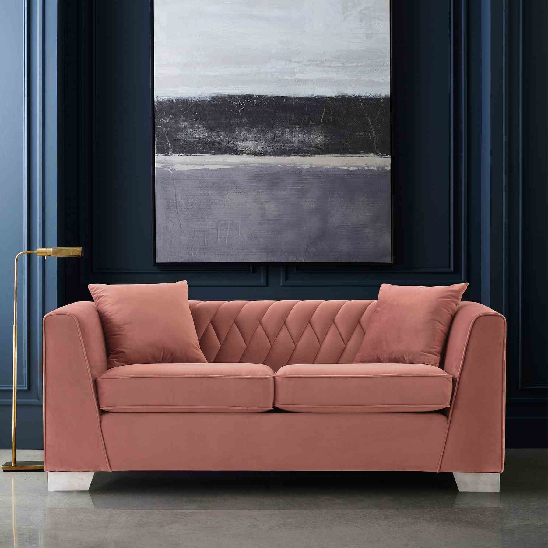 Cambridge Contemporary Loveseat in Brushed Stainless Steel and Blush Velvet - Image 3