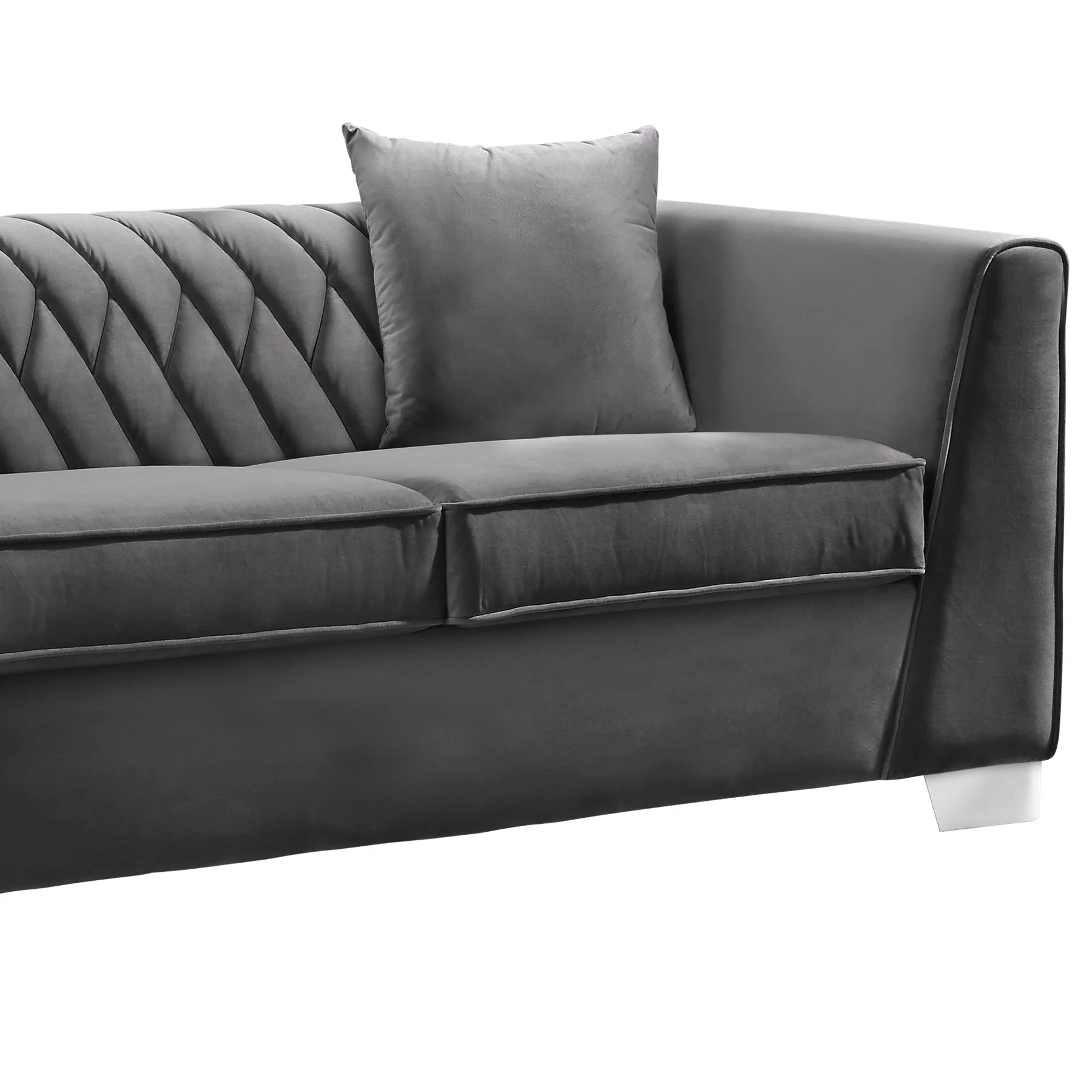Cambridge Contemporary Loveseat in Brushed Stainless Steel and Dark Gray Velvet - Image 2