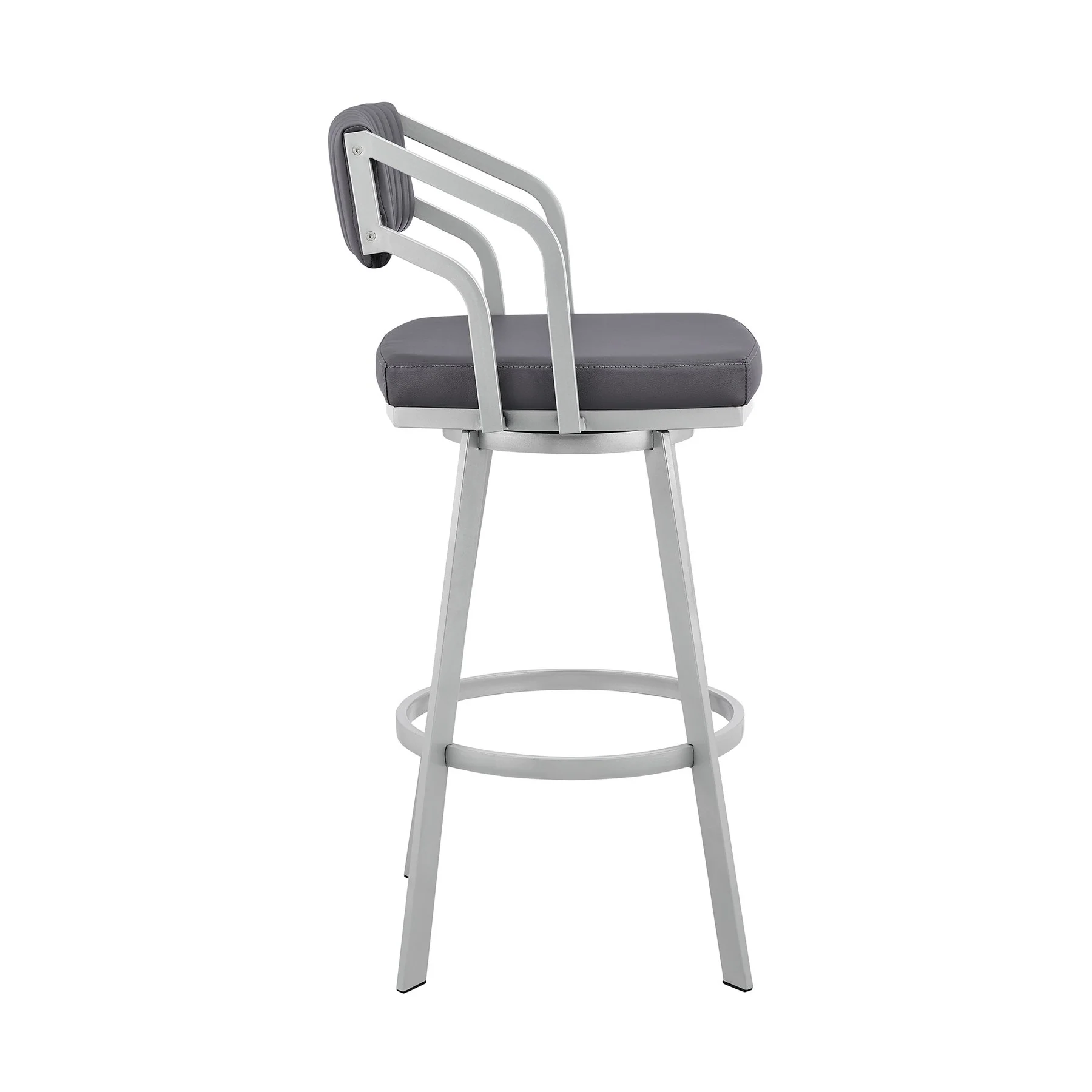 Capri 26" Swivel Slate Gray Faux Leather and Silver Metal Bar Stool - Image 3