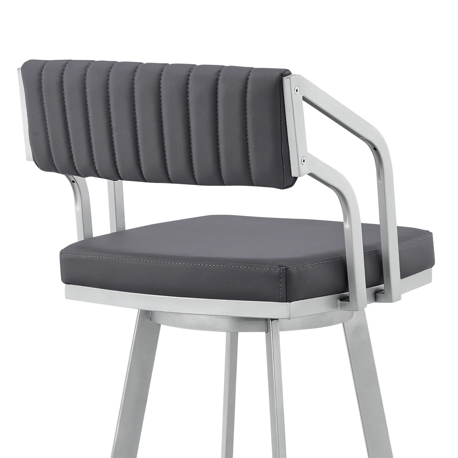 Capri 26" Swivel Slate Gray Faux Leather and Silver Metal Bar Stool - Image 7