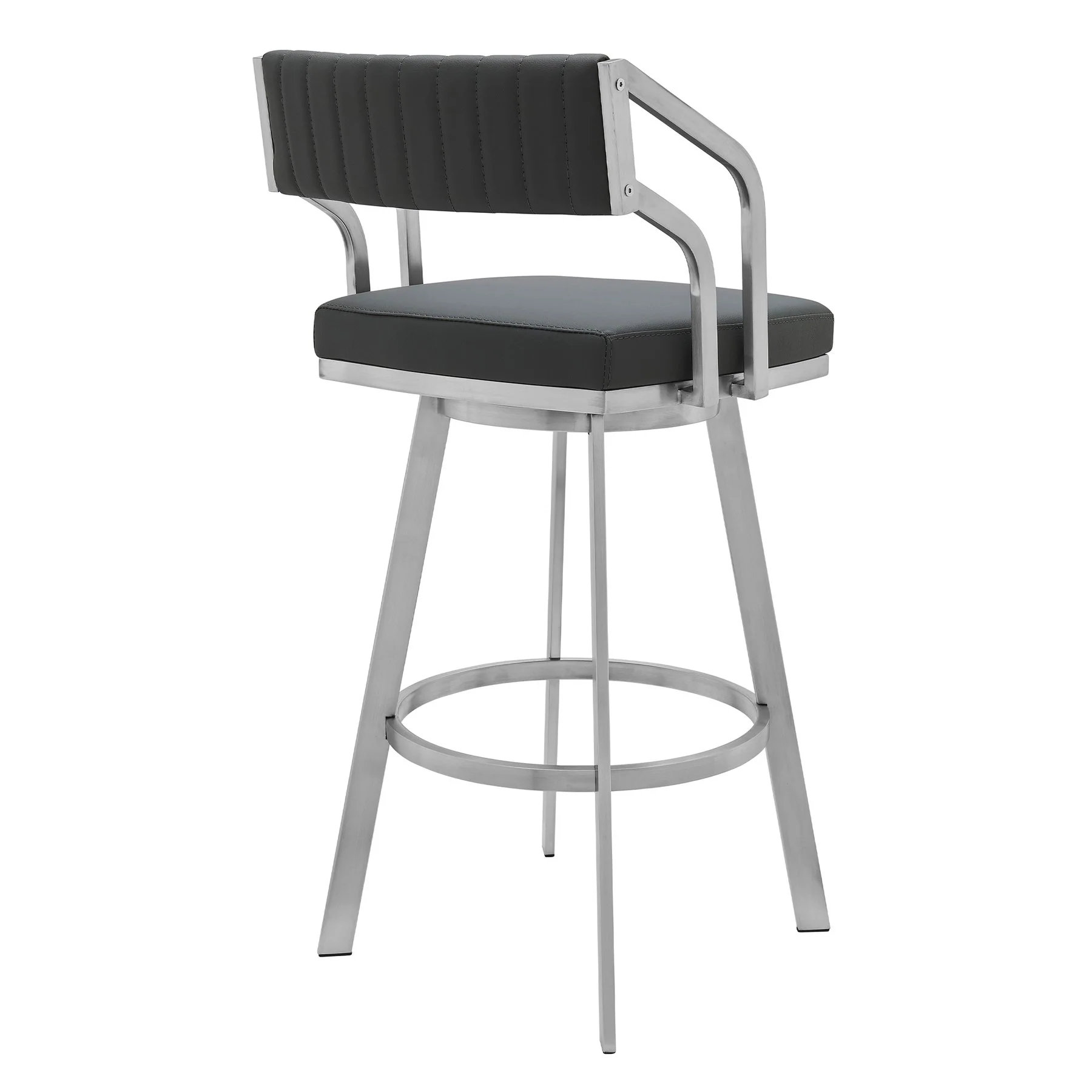 Capri 30" Swivel Modern Metal and Slate Gray Faux Leather Bar and Counter Stool - Image 3