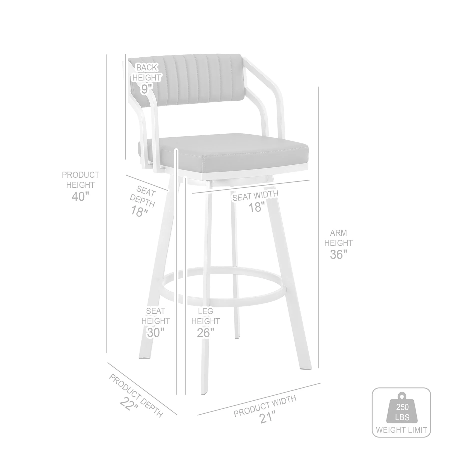Capri 30" Swivel Slate Gray Faux Leather and Silver Metal Bar Stool - Image 11