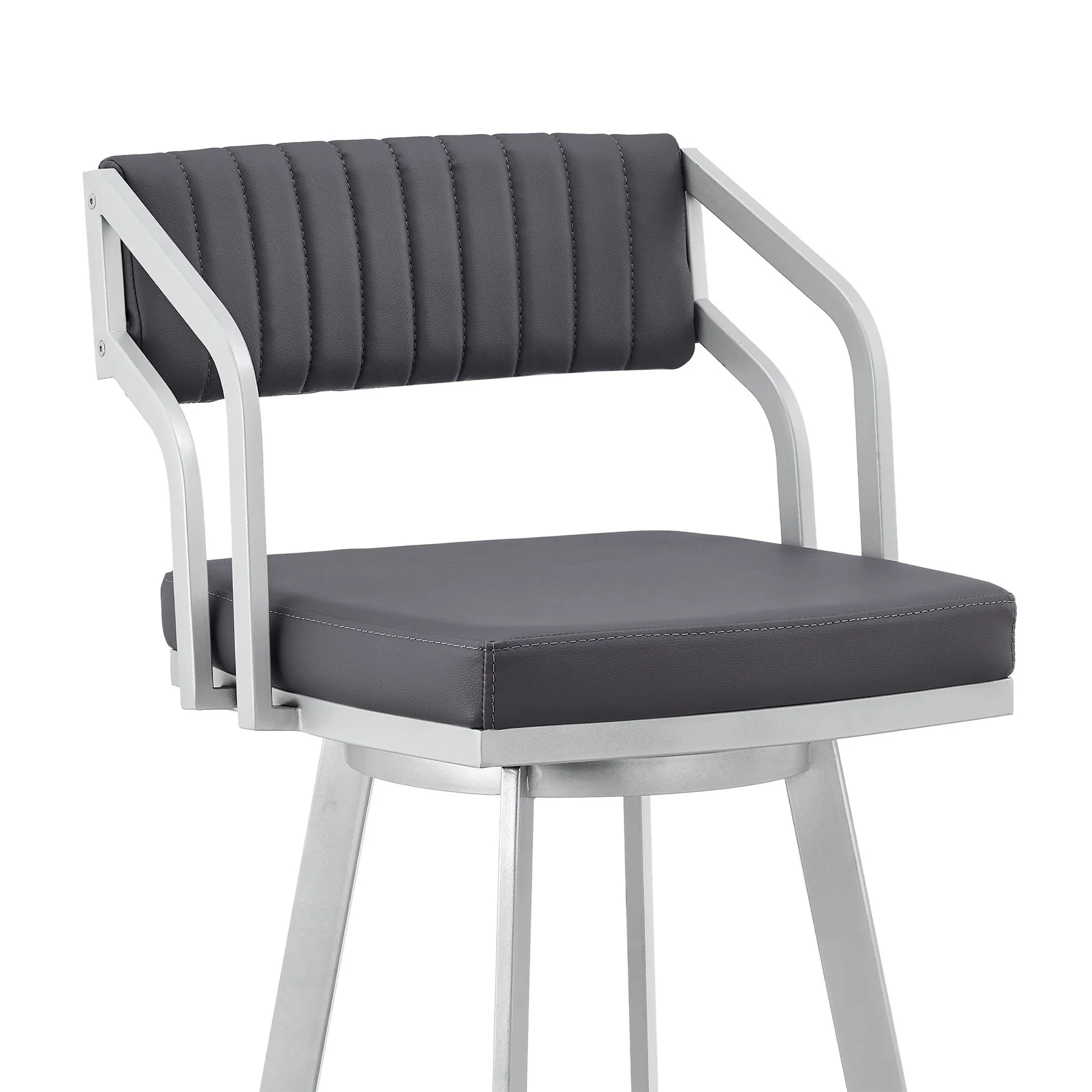 Capri 30" Swivel Slate Gray Faux Leather and Silver Metal Bar Stool - Image 6