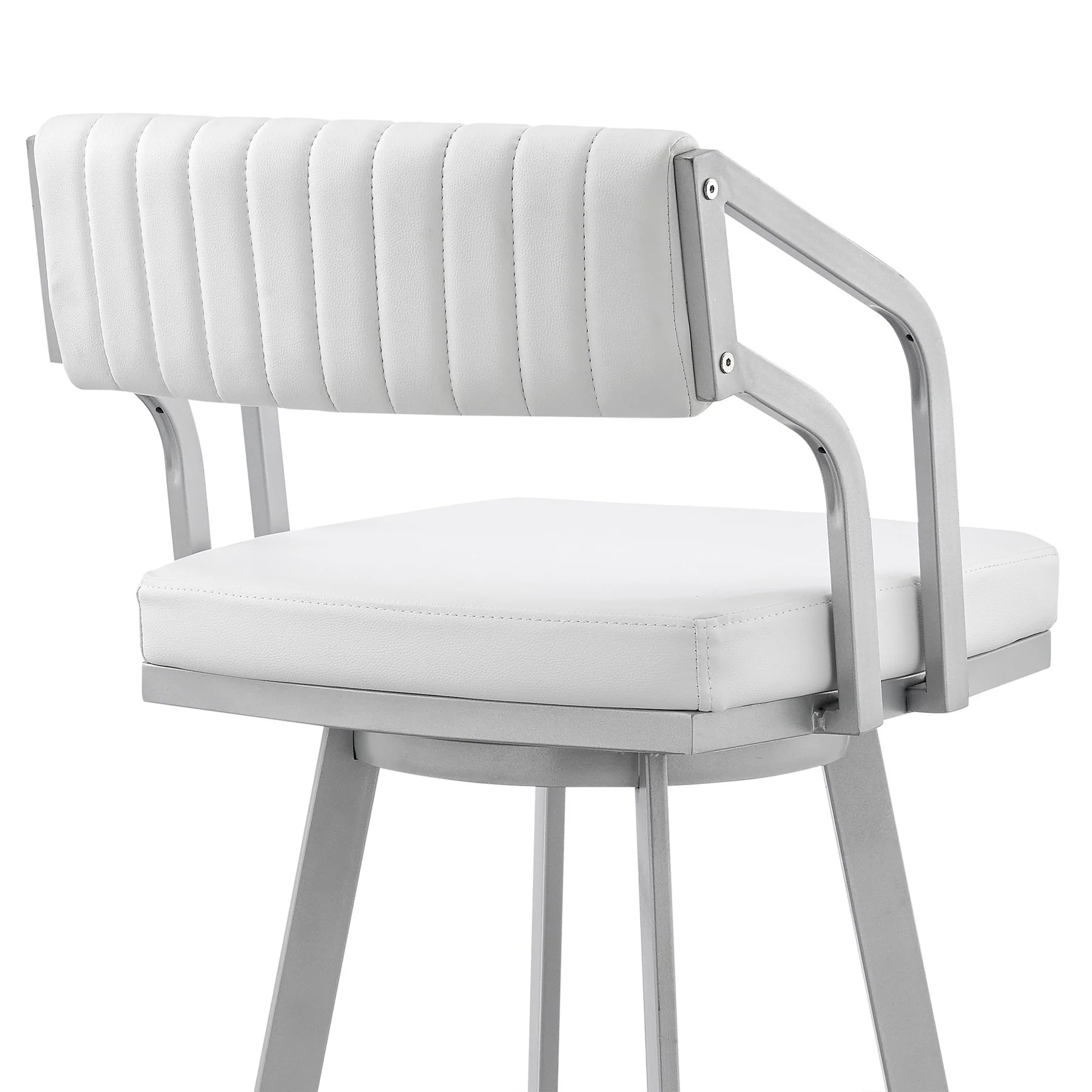 Capri 30" Swivel White Faux Leather and Silver Metal Bar Stool - Image 7