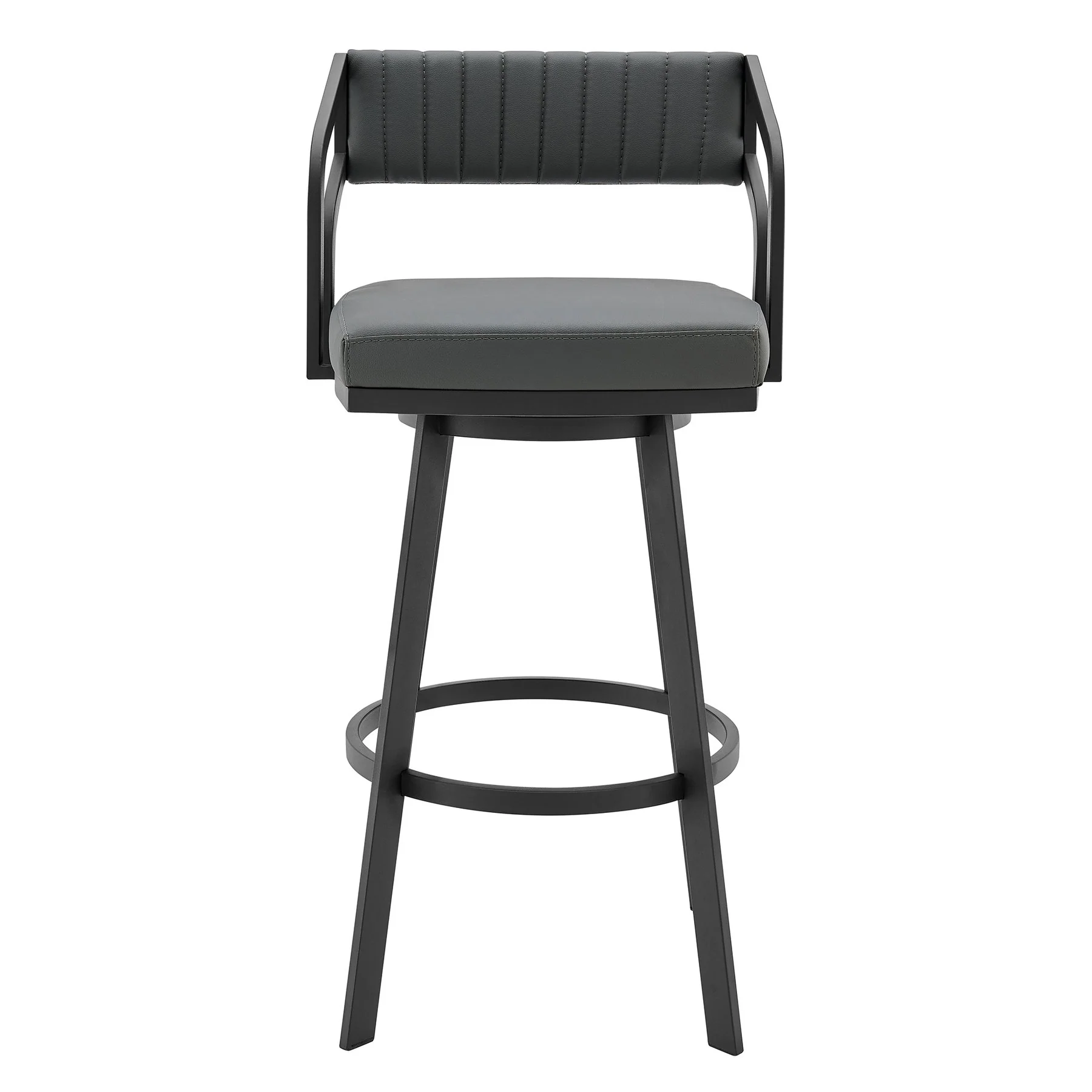Capri Swivel Modern Black Metal and Slate Gray Faux Leather Bar and Counter Stool - Image 2