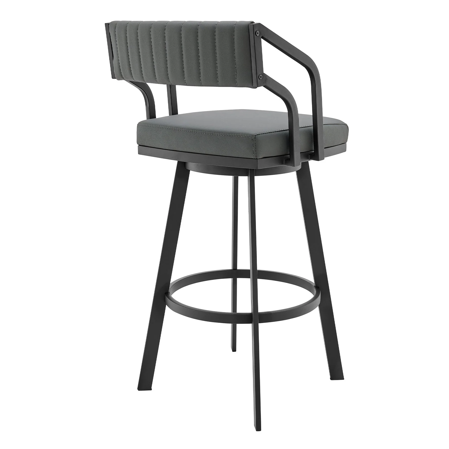 Capri Swivel Modern Black Metal and Slate Gray Faux Leather Bar and Counter Stool - Image 3