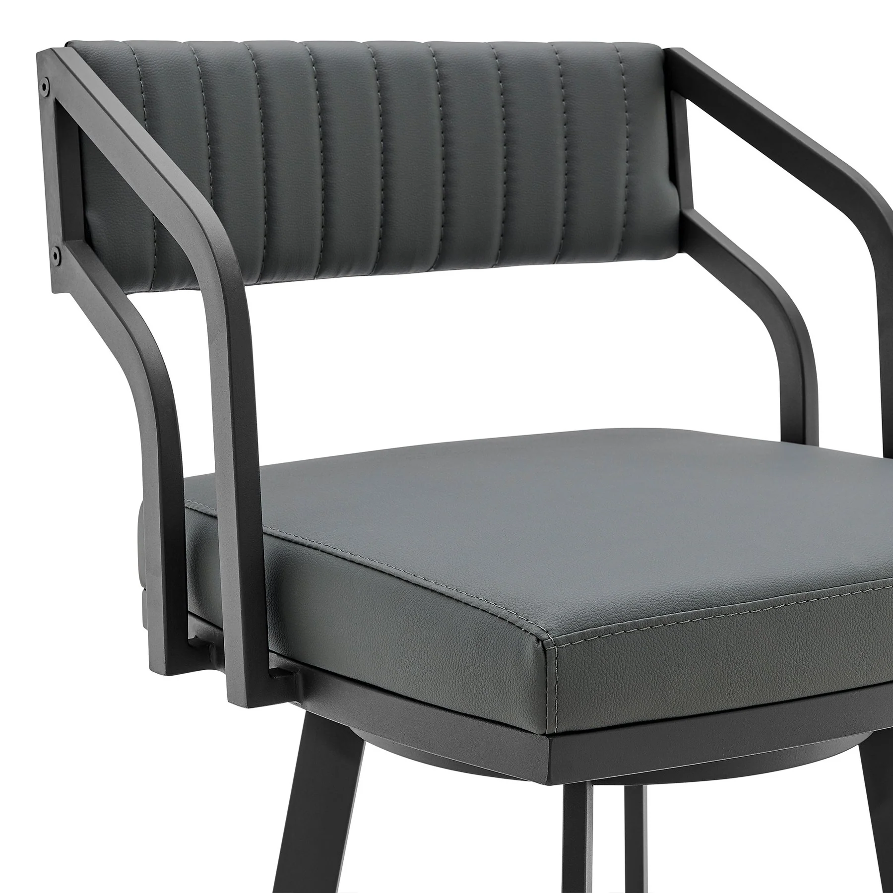 Capri Swivel Modern Black Metal and Slate Gray Faux Leather Bar and Counter Stool - Image 4