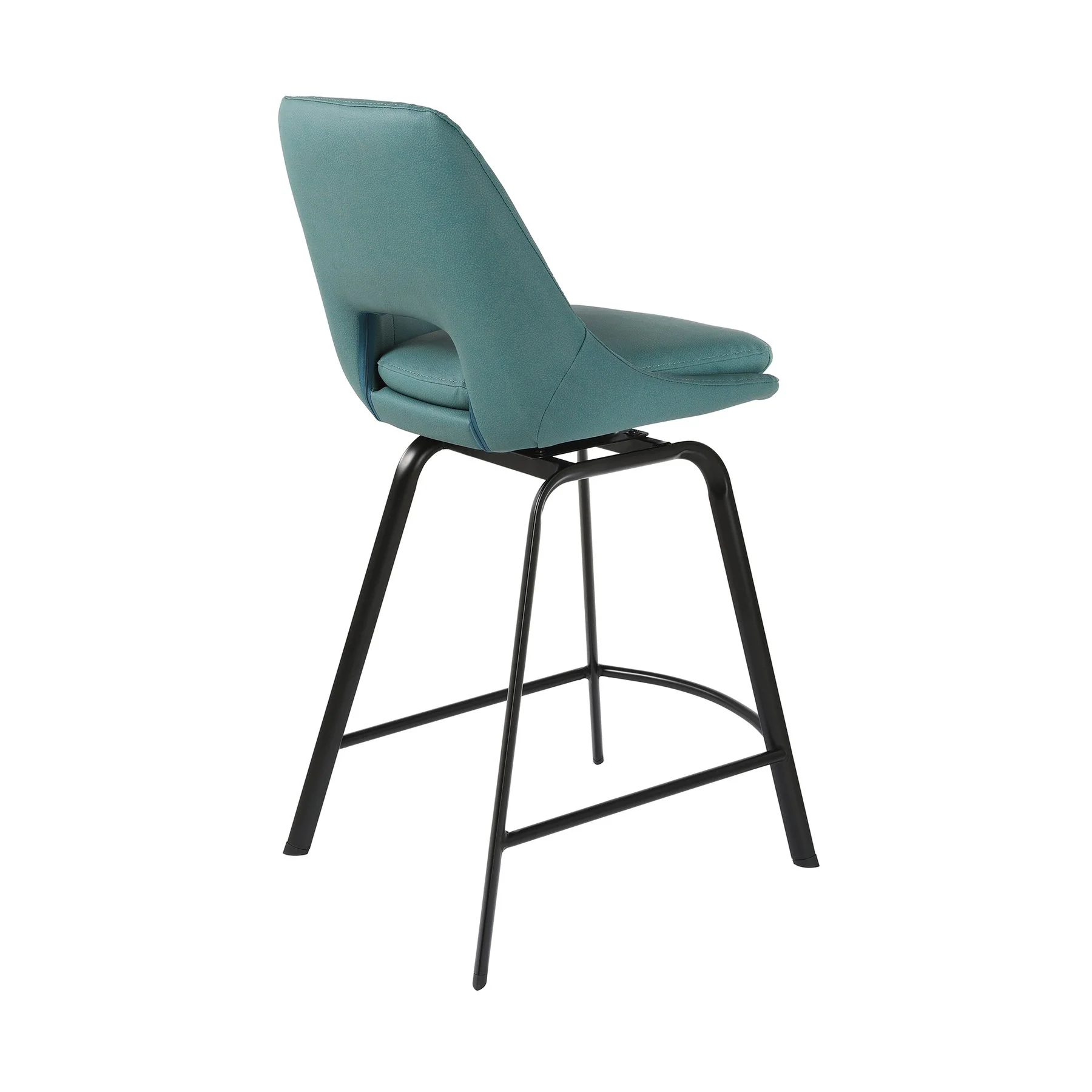 Carise Blue Faux Leather and Black Metal Swivel 26" Counter Stool - Image 4