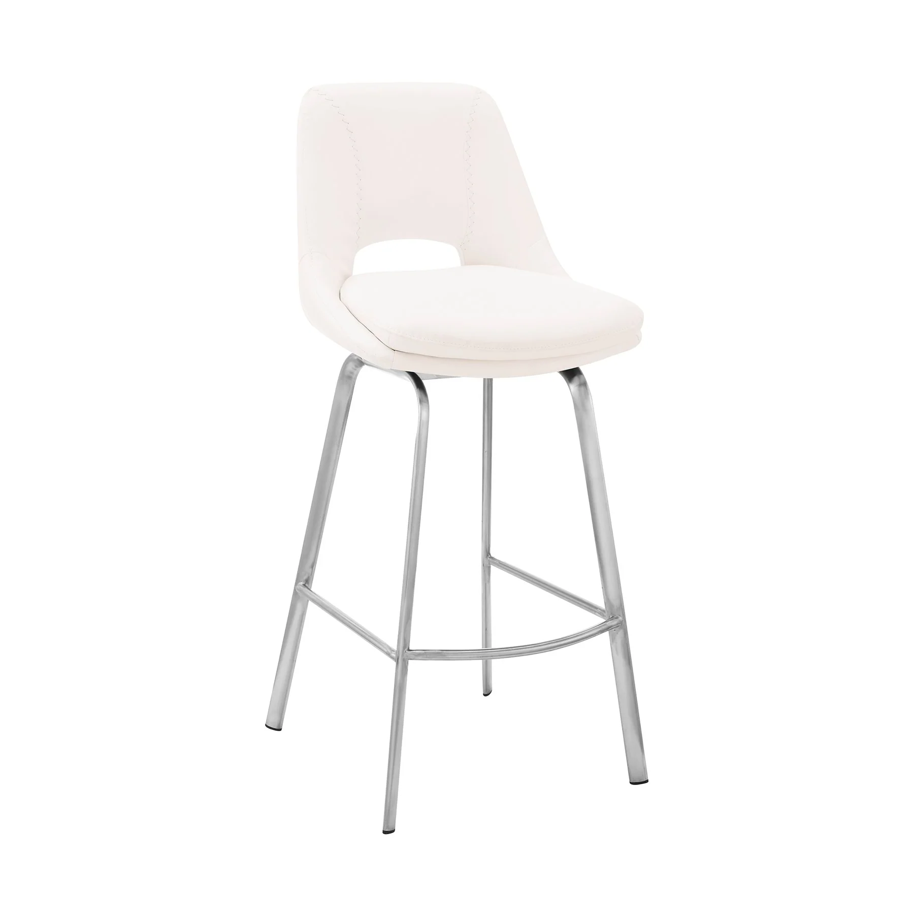 Carise White Faux Leather and Brushed Stainless Steel Swivel 26" Counter Stool