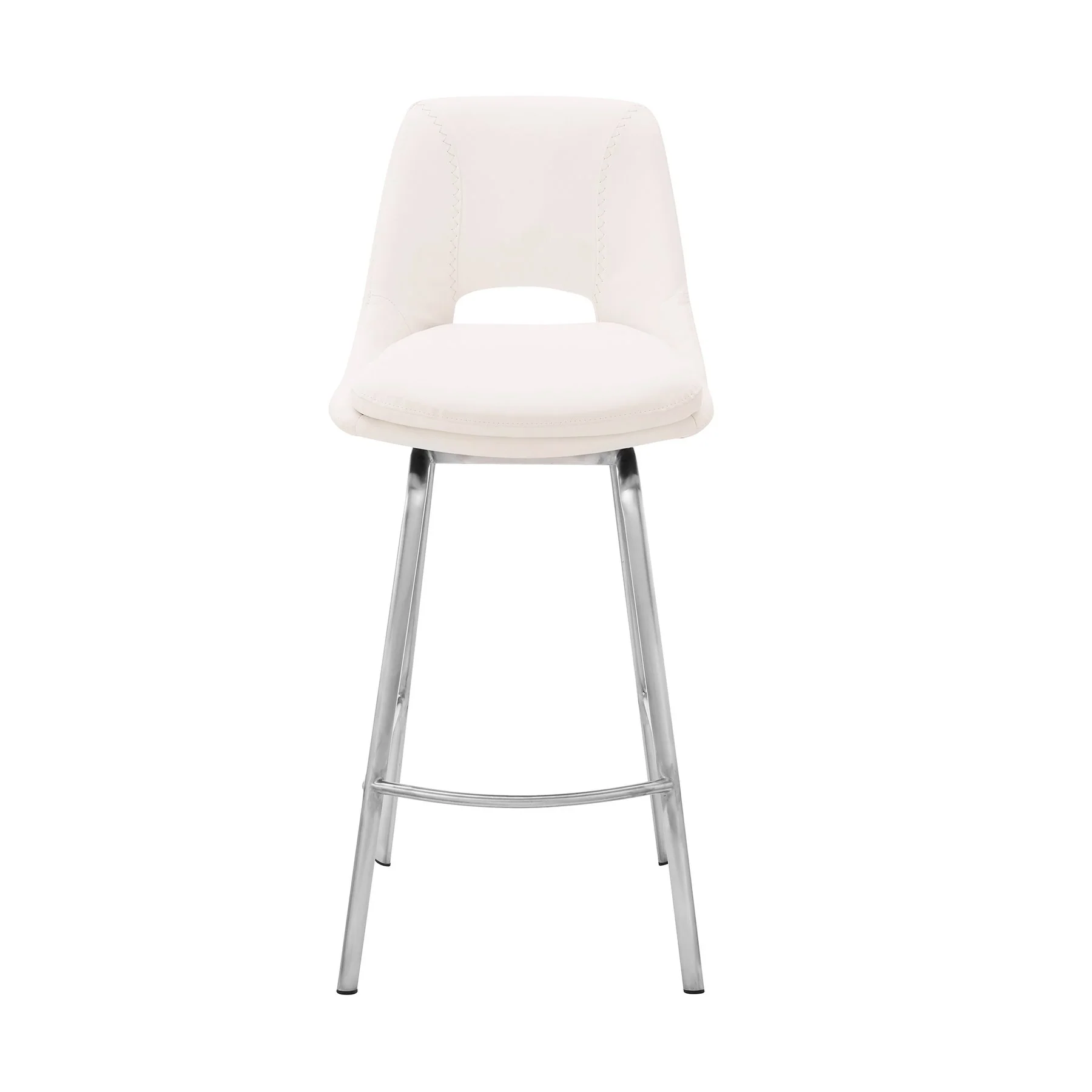 Carise White Faux Leather and Brushed Stainless Steel Swivel 26" Counter Stool - Image 2