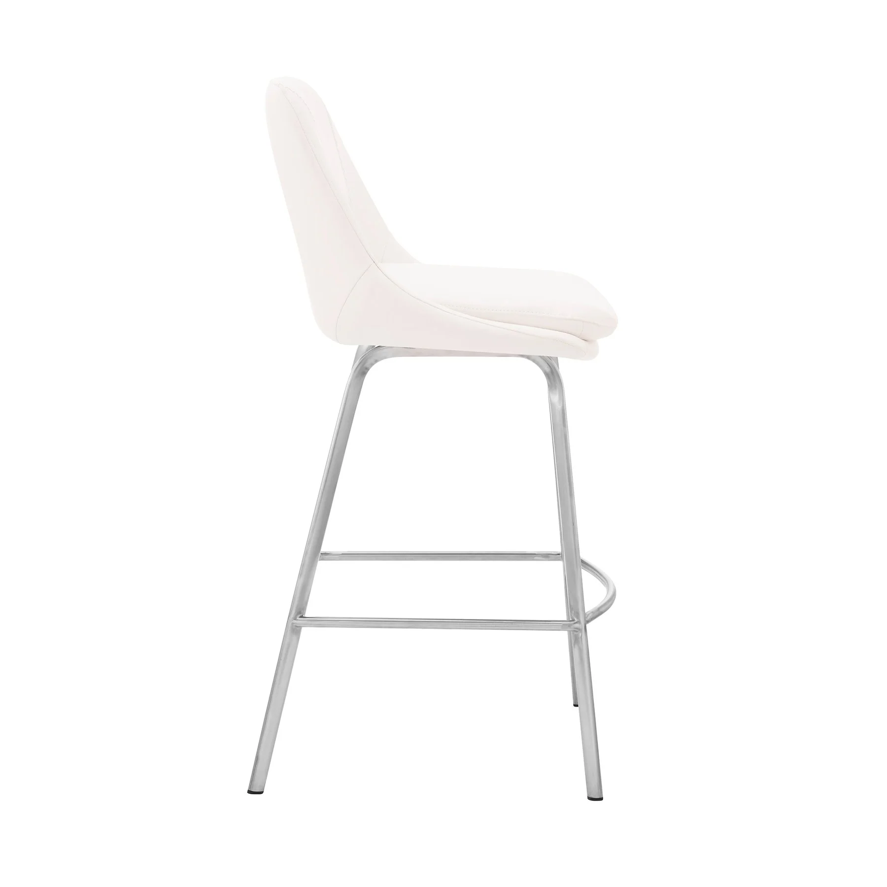 Carise White Faux Leather and Brushed Stainless Steel Swivel 26" Counter Stool - Image 3