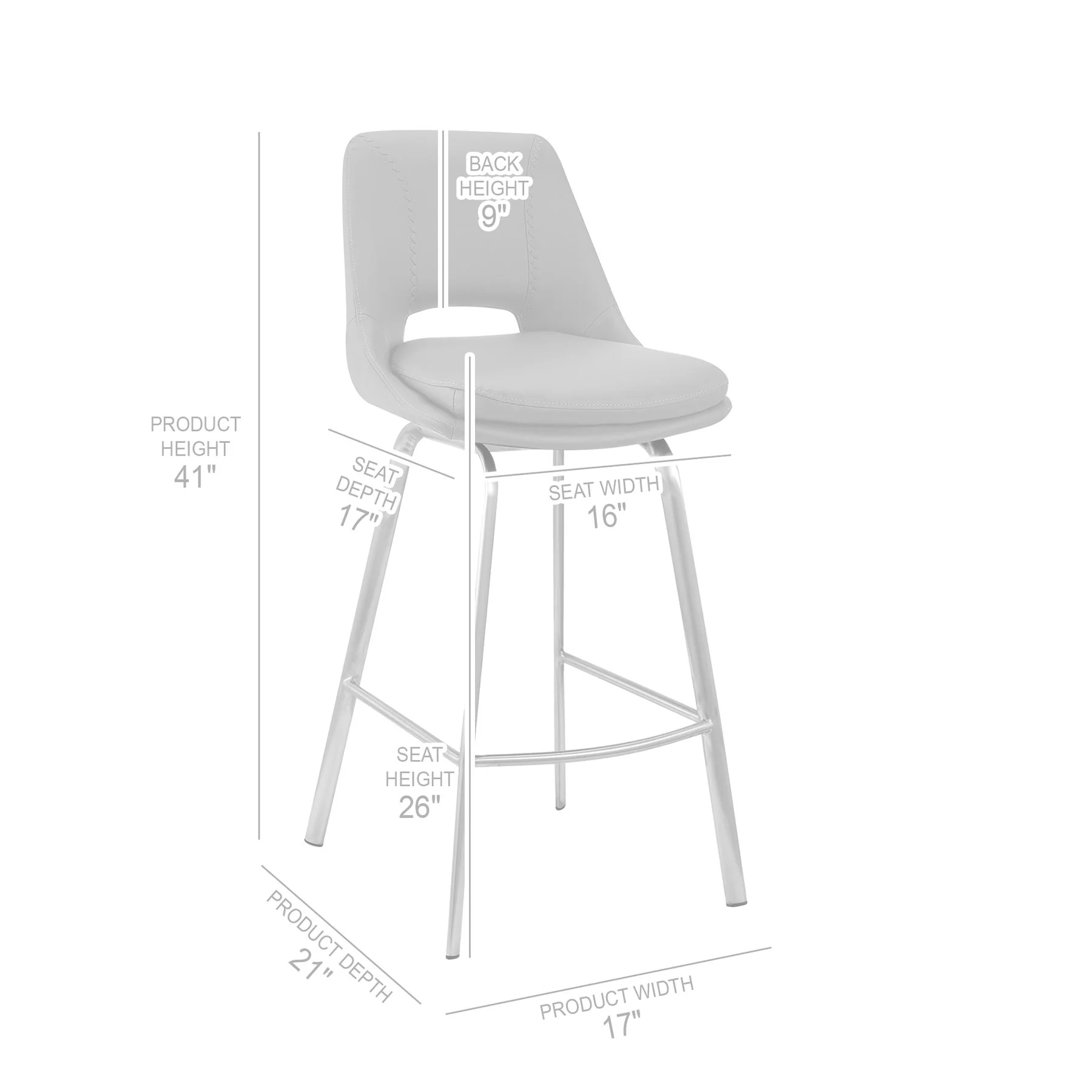 Carise White Faux Leather and Brushed Stainless Steel Swivel 30" Bar Stool - Image 10